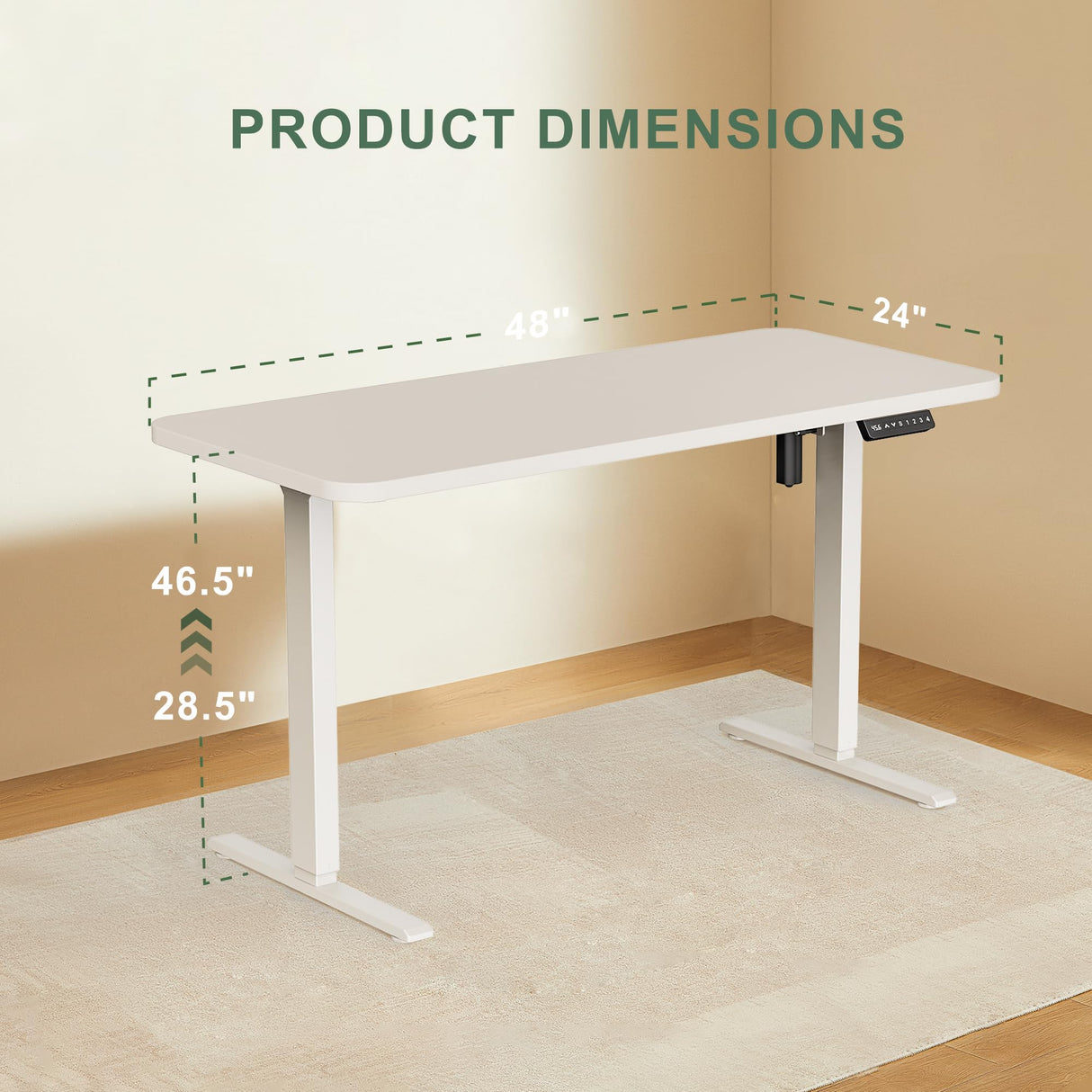 WALKINGDESK 48x24 Inches Whole Piece Electric Standing Desk, Seamless One Piece Height Adjustable Stand up Desk for Home Office, Ergonomic Sit to Stand Desk, Computer Workstation, White WALKINGDESK