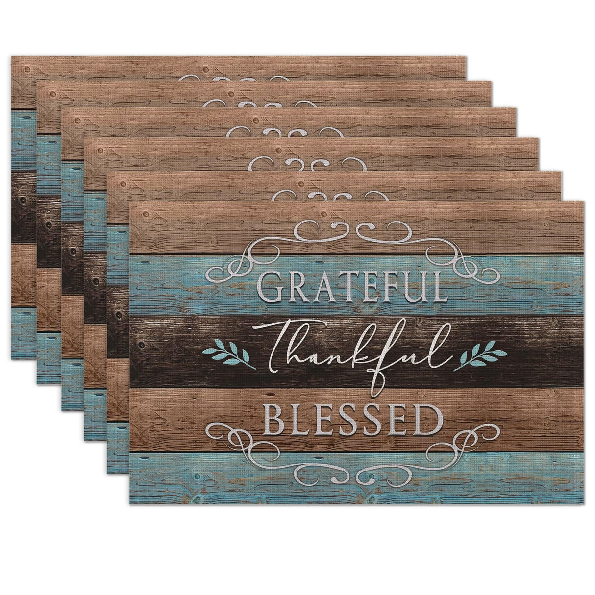 Thankful Grateful Blessed Placemats Set of 6 Place Mats for Kitchen Table Washable Farmhouse Linen Table Mats Dining Decoration 12x18 Inch UIUPRO