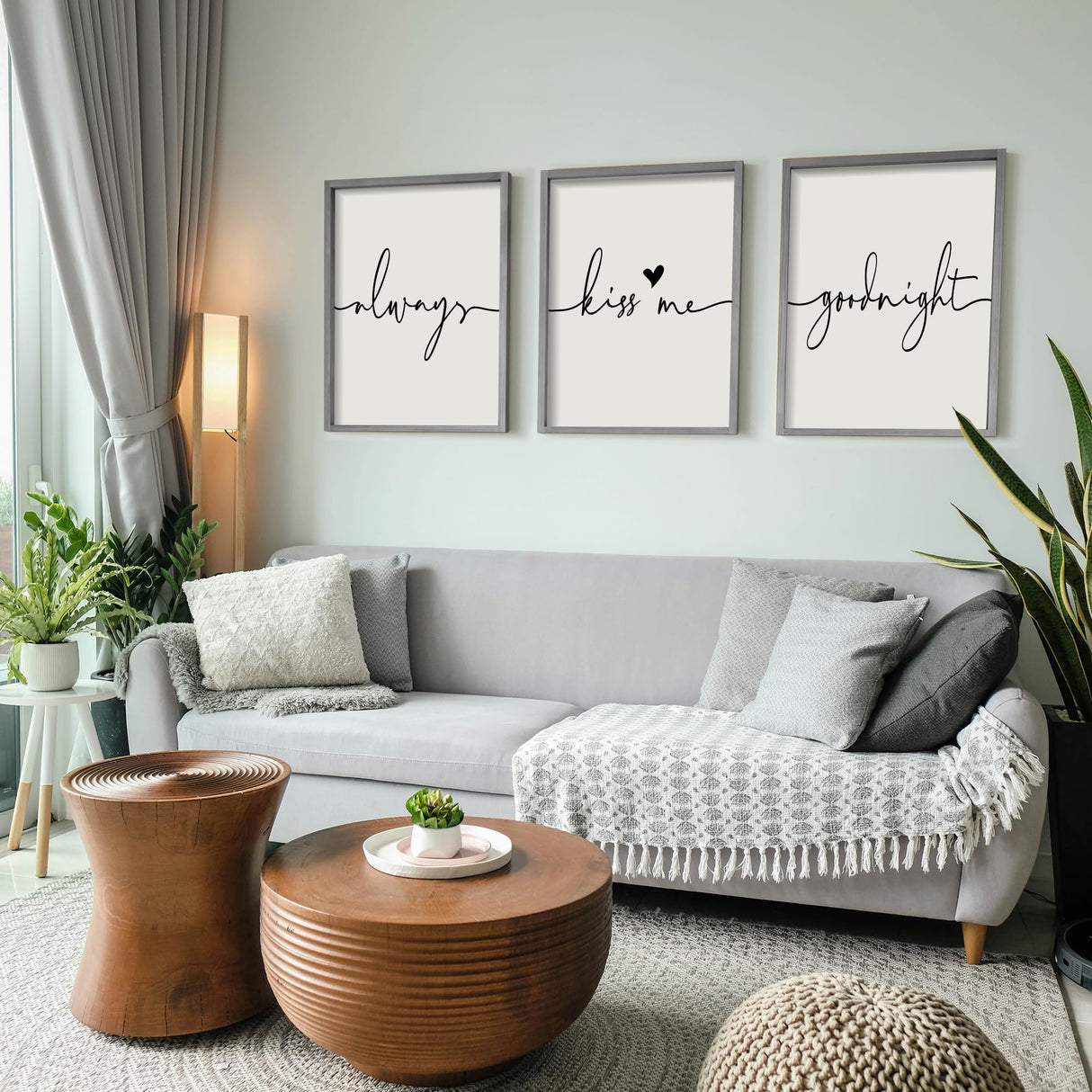 Set of 3 Framed Always Kiss Me Sign 11"x14" Living Room Wall Decor for Farmhouse Rustic Home Wall Art Wood Signs Houmury