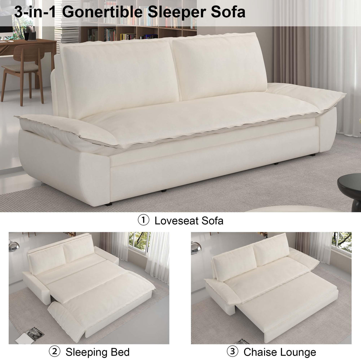 GNIXUU 70.1" Queen Pull Out Sofa Bed, Velvet Convertible Sleeper Sofa Couch with 2 Soft Pillows, Comfy Futon Bed Pull Out Couch for Living Room, Apartment, Small Space(Beige) GNIXUU