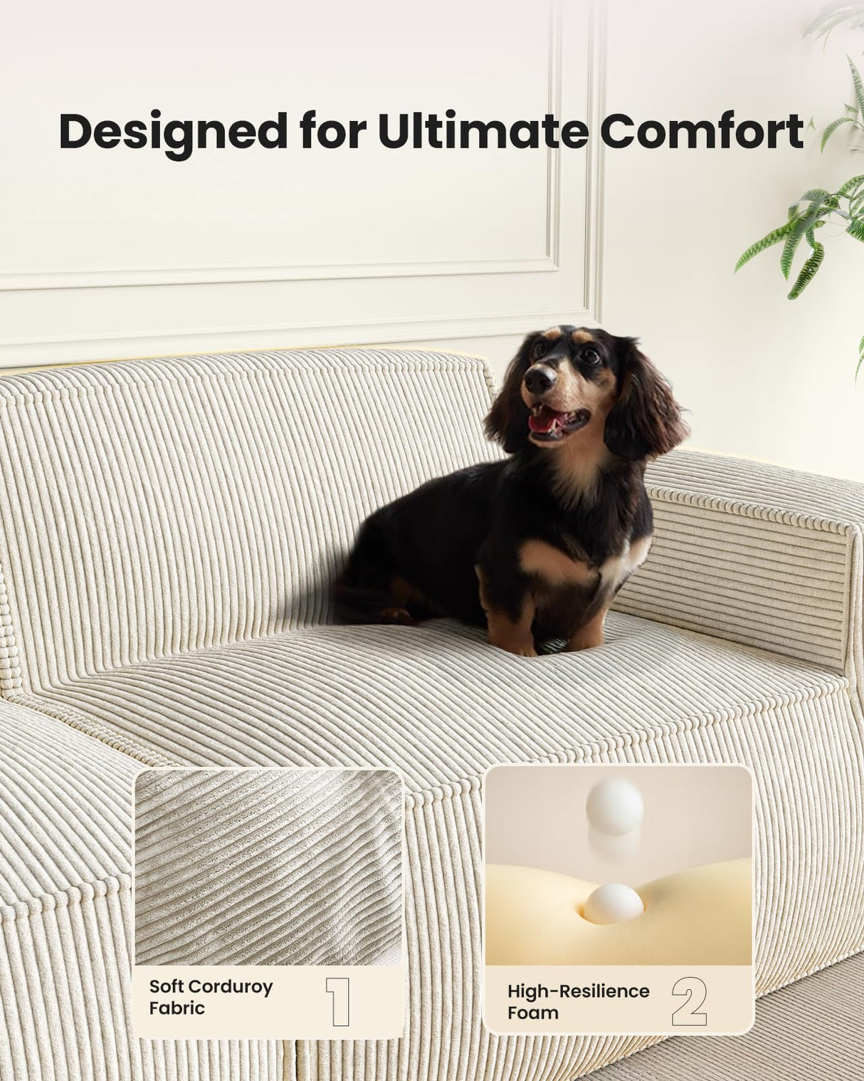 AMADA 142" Sectional Couch with L-Shape Chaise,Corduroy Cloud Couches with Deep Seats &High-Back,Upholstered Couches for Living Room Bedroom with Ottoman,No Assembly Required(4-seater&2 Ottoman,Beige) AMADA HOMEFURNISHING