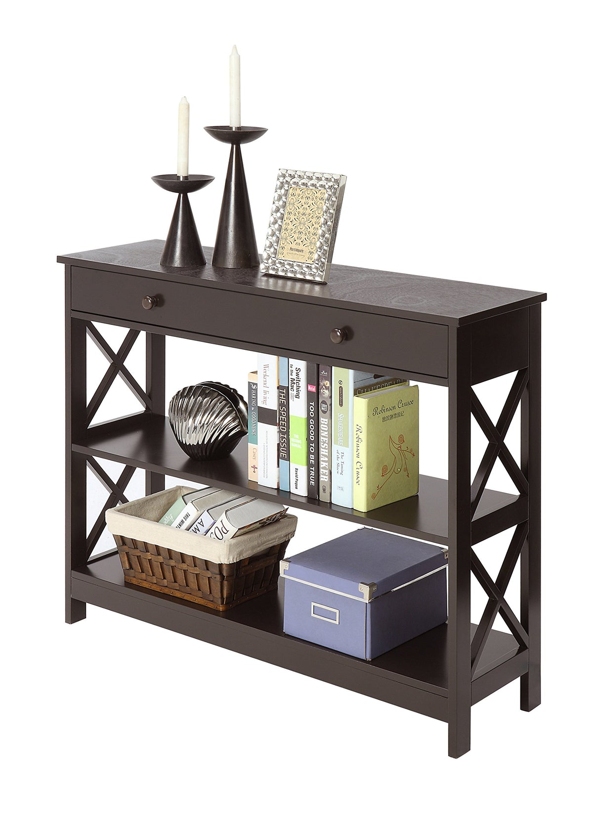 Convenience Concepts Oxford 1 Drawer Console Table with Shelves, Espresso Convenience Concepts