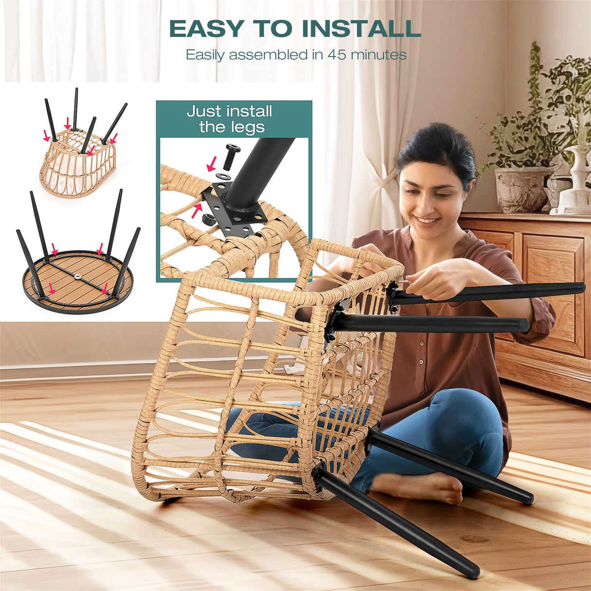 Pamapic 7 Pieces Outdoor Dining Set,All-Weather PE Rattan Patio Dining Sets with Wood Table Top, Outdoor Table and Chairs for 6 with Removable Cushion for Lawn Garden Patio, Cream Pamapic