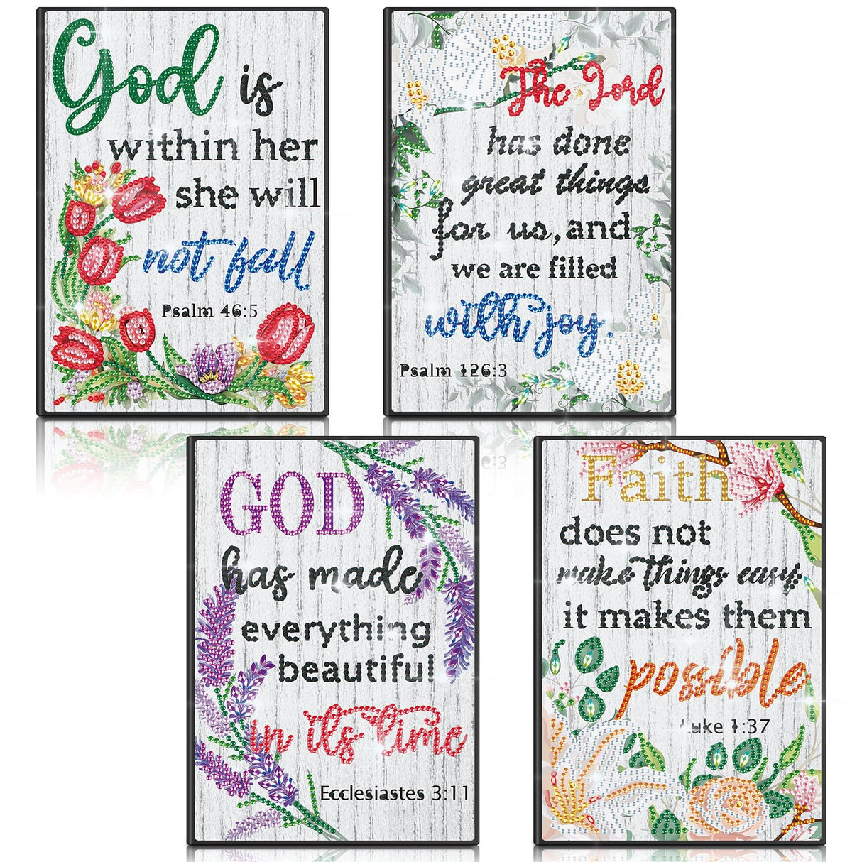 Ctosree 4 Pack A5 Bible Diamond Painting Notebook Christian Diamond Art Notebook, God is Within Her She Will Not Fall Inspirational Quotes Journal Leather Sketchbook with Tools for Gift Ctosree
