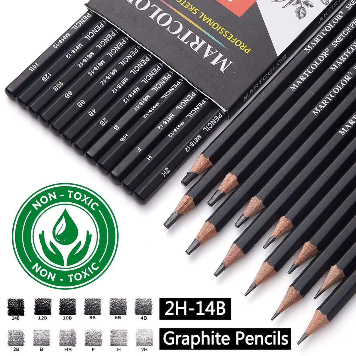MARTCOLOR Drawing Sketching Pencils Set, 12 Pack Graphite Pencils(14B - 2H), Ideal for Drawing Art, Sketching, Shading, Artist Pencils for Beginners & Pro Artists MARTCOLOR