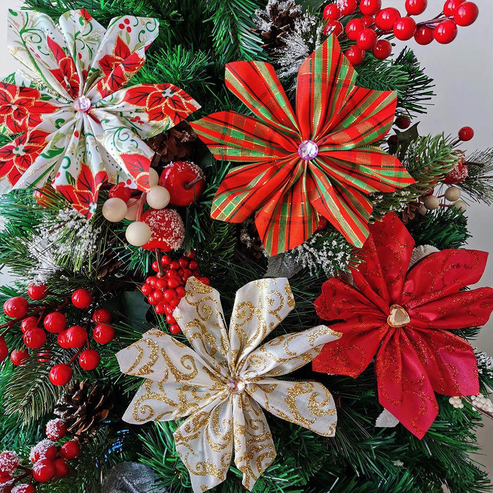 48 Yards Assorted Christmas Ribbons - Plaid, Bow, Wired, Mesh, Glitter, Tulle, Organza - 2.5" Wide For Wreaths, Garlands Winlyn