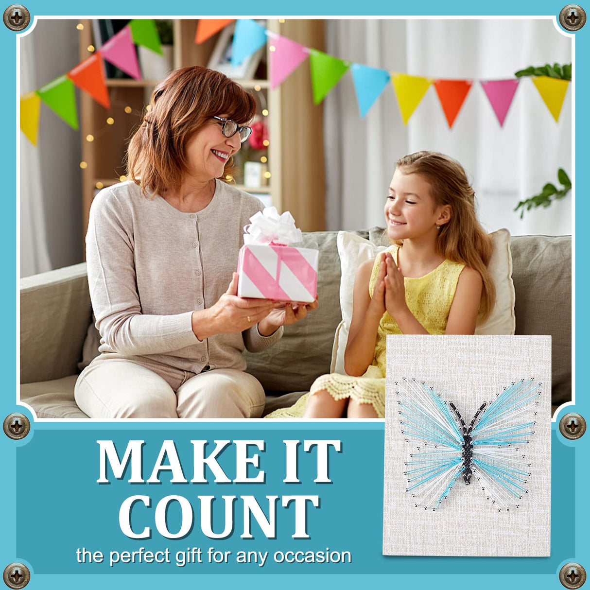 WEBEEDY DIY 3D String Art Kit for Adults Beginners, Butterfly Craft Kit, Include All Necessary Accessories and Frame, Christmas Home Wall Decorations Unique Gift WEBEEDY