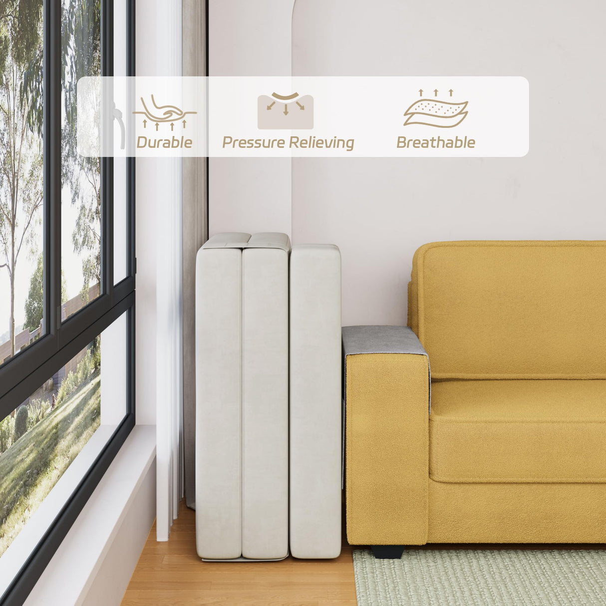 Luoxiao Folding Sofa Bed Convertible Sleeper Chair Full Size with Pillows, Foldable Futon Lazy Floor Sofa Bed, Portable Fold Out Chair Bed for Living Room/Dorm/Guest Room, Washable Cover, Off White Luoxiao