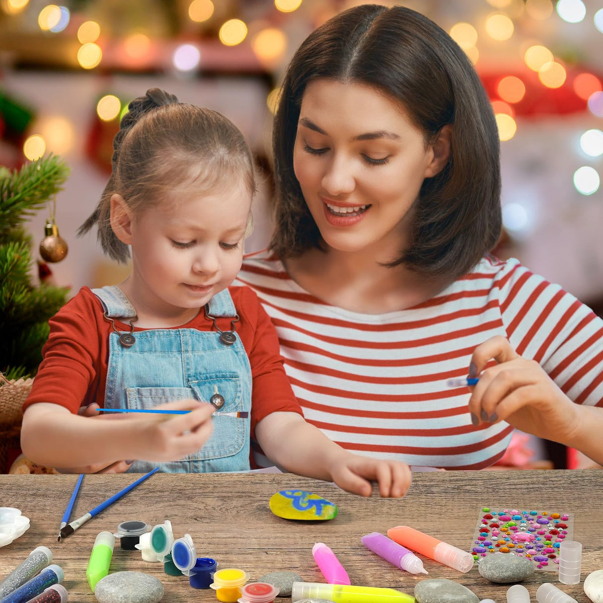 Hiawbon Rock Painting Kit, Glow in The Dark Rock Kit, Rock Arts and Crafts Kit for DIY, Rock Craft Kit with Paint Supplies, 12 Rocks Craft Kits Art Supplies for Outdoor Activities Hiawbon