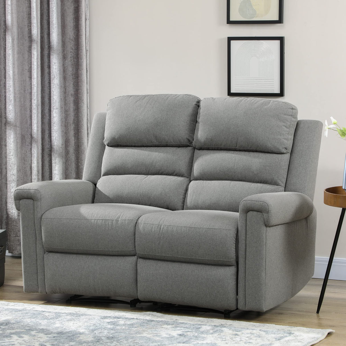 HOMCOM 2 Seater Recliner Sofa with Manual Pull Tab, Fabric Reclining Sofa, RV Couch, Home Seating, Gray HOMCOM