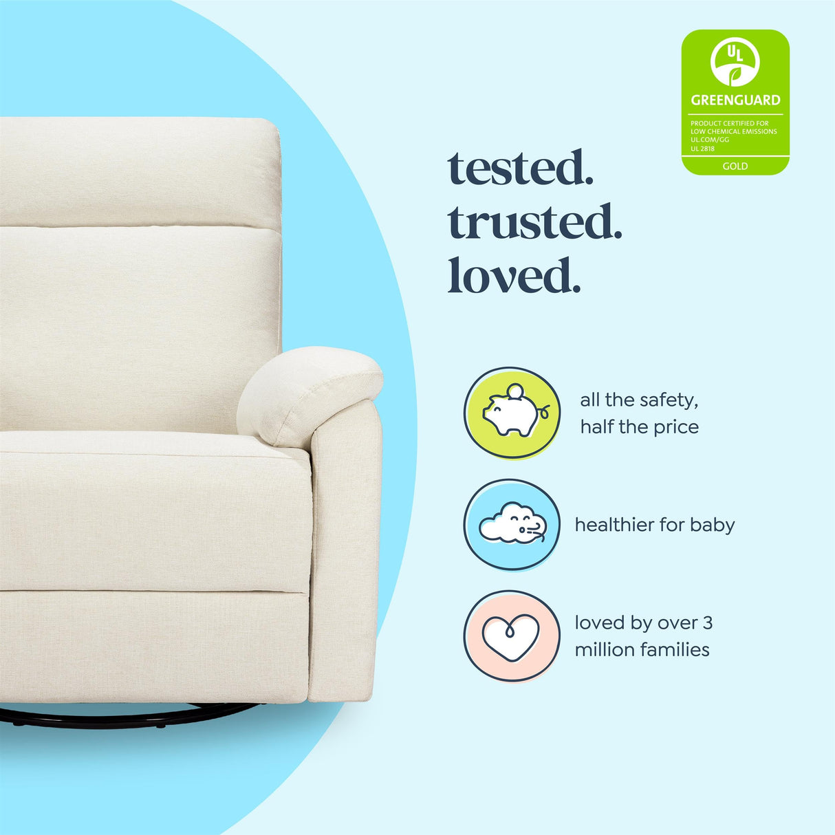 DaVinci Suzy Power Recliner - Swivel Nursery Glider with USB Port - Electric Recliner Chairs for Adults - GREENGUARD Gold Certified - 270° Reclining Rocking Chair for Nursery & Living Room - Vanilla DaVinci