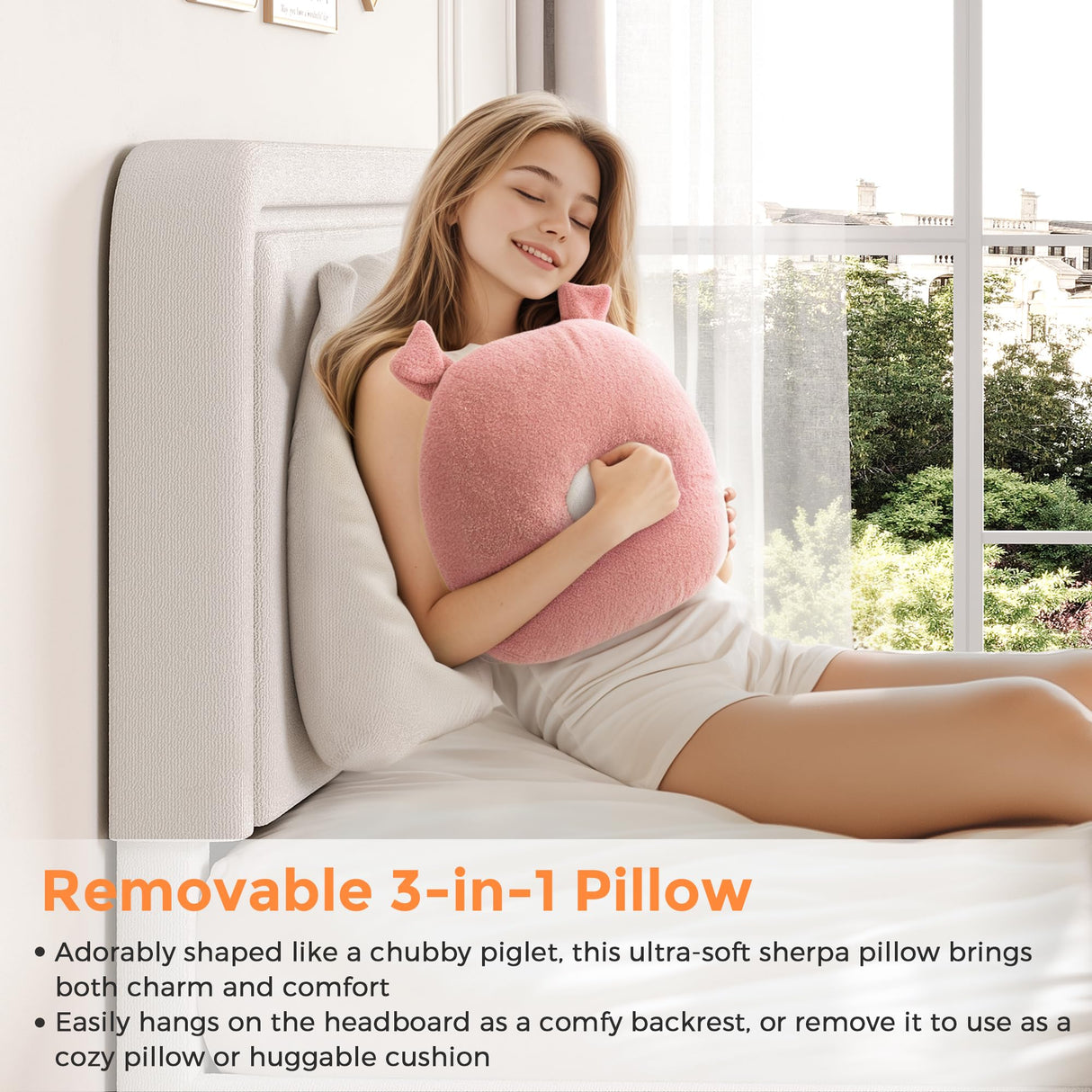 Full Boucle Upholstered LED Bed Frame with Storage Drawer and Adjustable Chic Double Arc Headboard, Princess Platform Cloud Bed with Backrest, Heavy Duty Metal Support, No Box Spring Needed, White Jocoevol