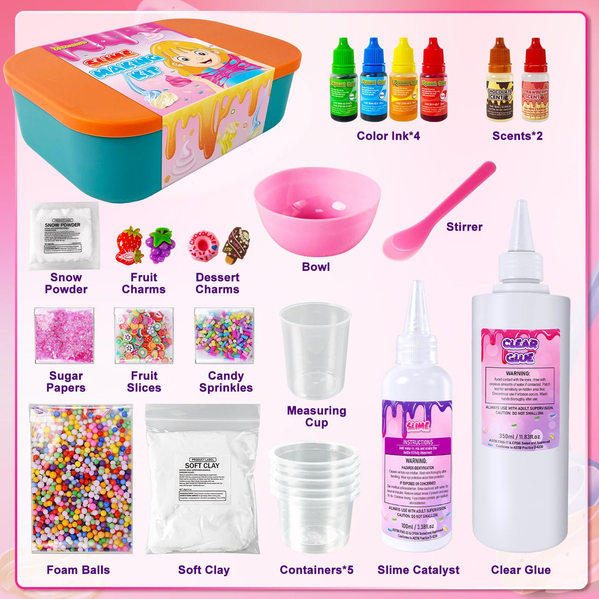 YOPINSAND Ice Cream DIY Slime Kit for Girls, Glimmer Crunchy, Confetti Slime Making Kit for Girls, Butter, Foam, Cloud Slime with Add-ins, Foam Balls, Charms, Party Favors Gift Toys for Kids 6-12 YOPINSAND