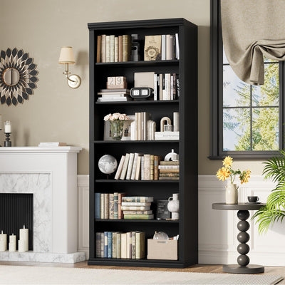 Rresyet Bookcase and Bookshelves, 28" W Tall Bookshelf with Elegant Design, 6 Tiers Spacious Book Storage, Freestanding Book Organizer, Display Library Shelf for Home Office, Living Room & Study Room