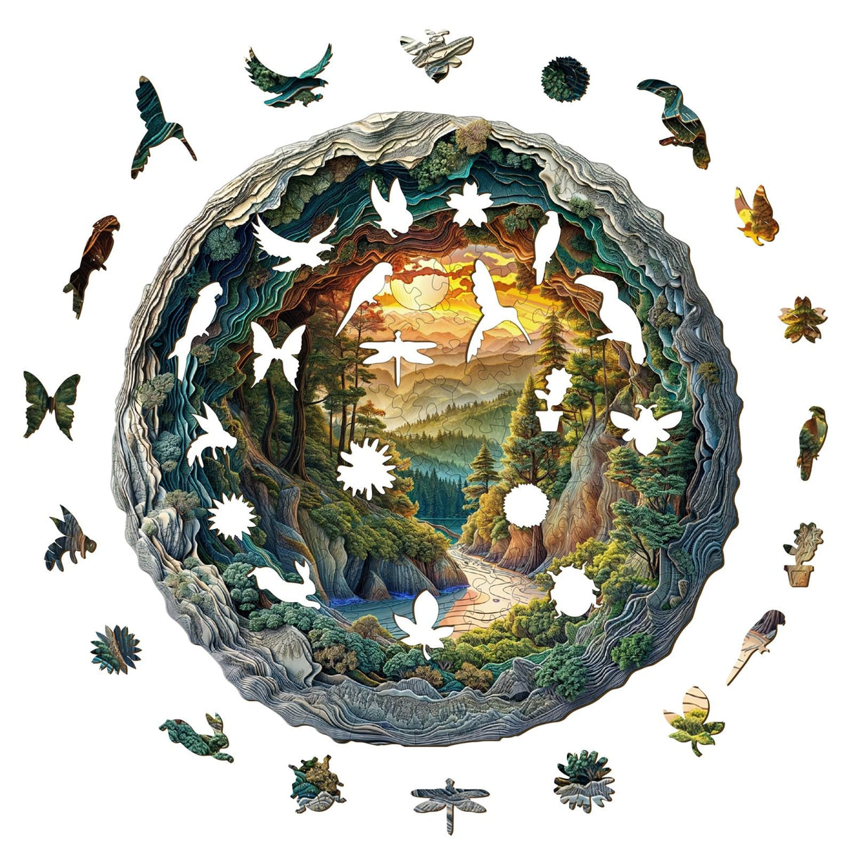 Jollitot Wooden Puzzles, 3D Cave Forest Puzzle 200 Pieces, Unique Animal Shaped Wood Challenging Jigsaw Puzzles Gifts for Adults, 11.4x11.3in Jollitot