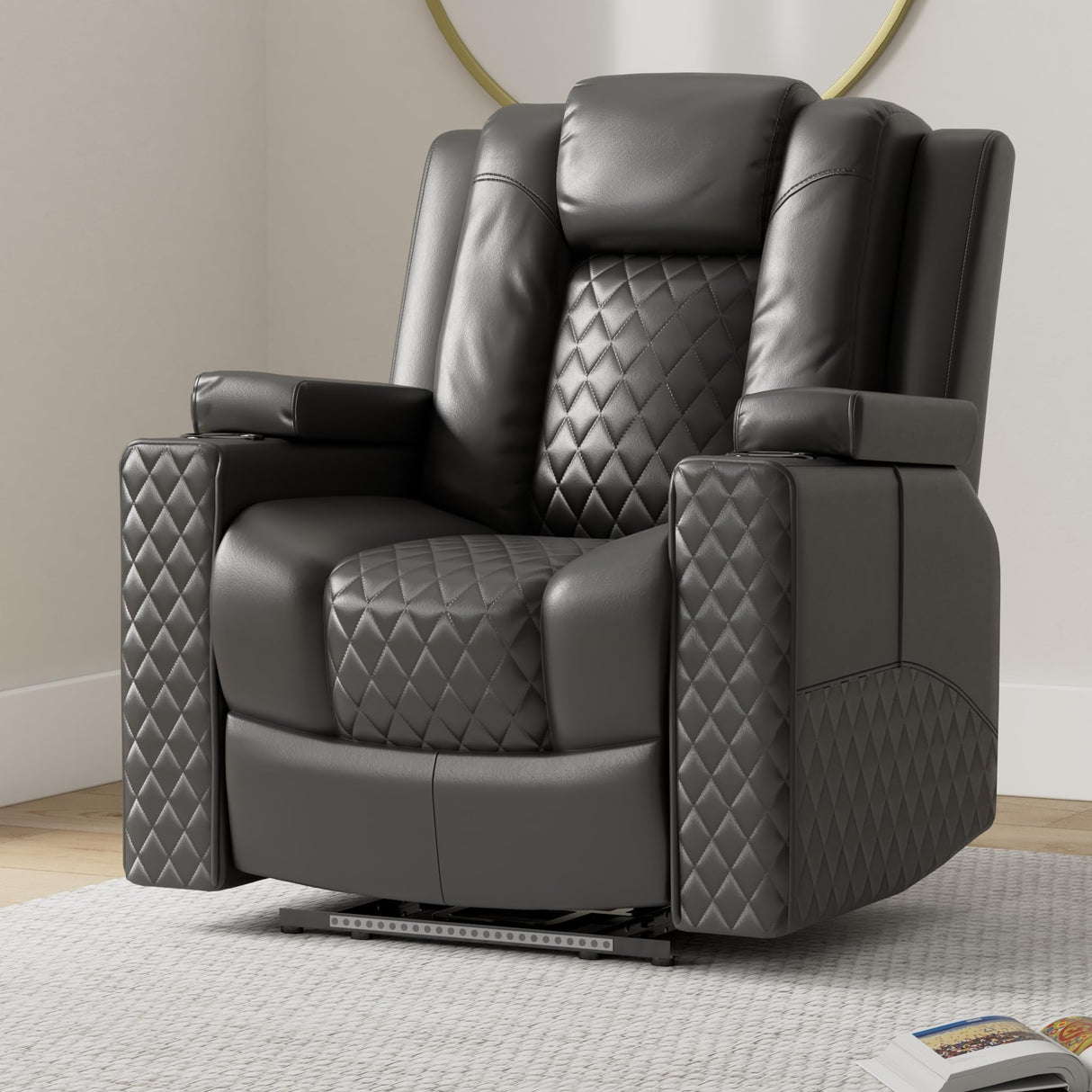 COMHOMA Power Recliner Chair PU Leather Electric Massage Recliner Sofa for Living Room Home Theater Seating with Cup Holders and LED Lighting(Black) COMHOMA