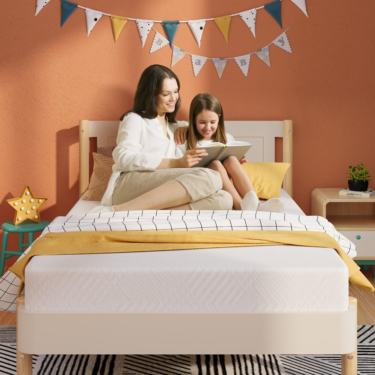 EGOHOME Twin Mattress for Kids Adults Single Bed, 5 Inch Green Tea Gel Cooling Memory Foam Bunk Bed Mattress in a Box, Made in USA CertiPUR-US Certified, Medium Firm Trundle, White MLILY