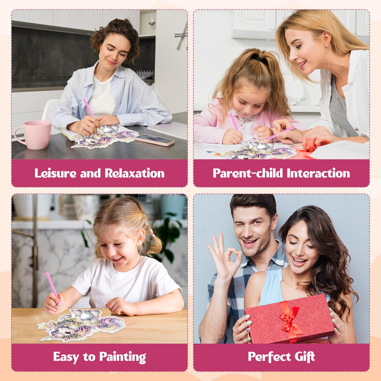 GHHKUD Hanging Diamond Painting Pendant Unicorn Ornament Kits - DIY Animal Decoration with Chain Diamond Art Hanging for Adults Kids, Double Sided Handmade Gifts for Holiday Decor GHHKUD