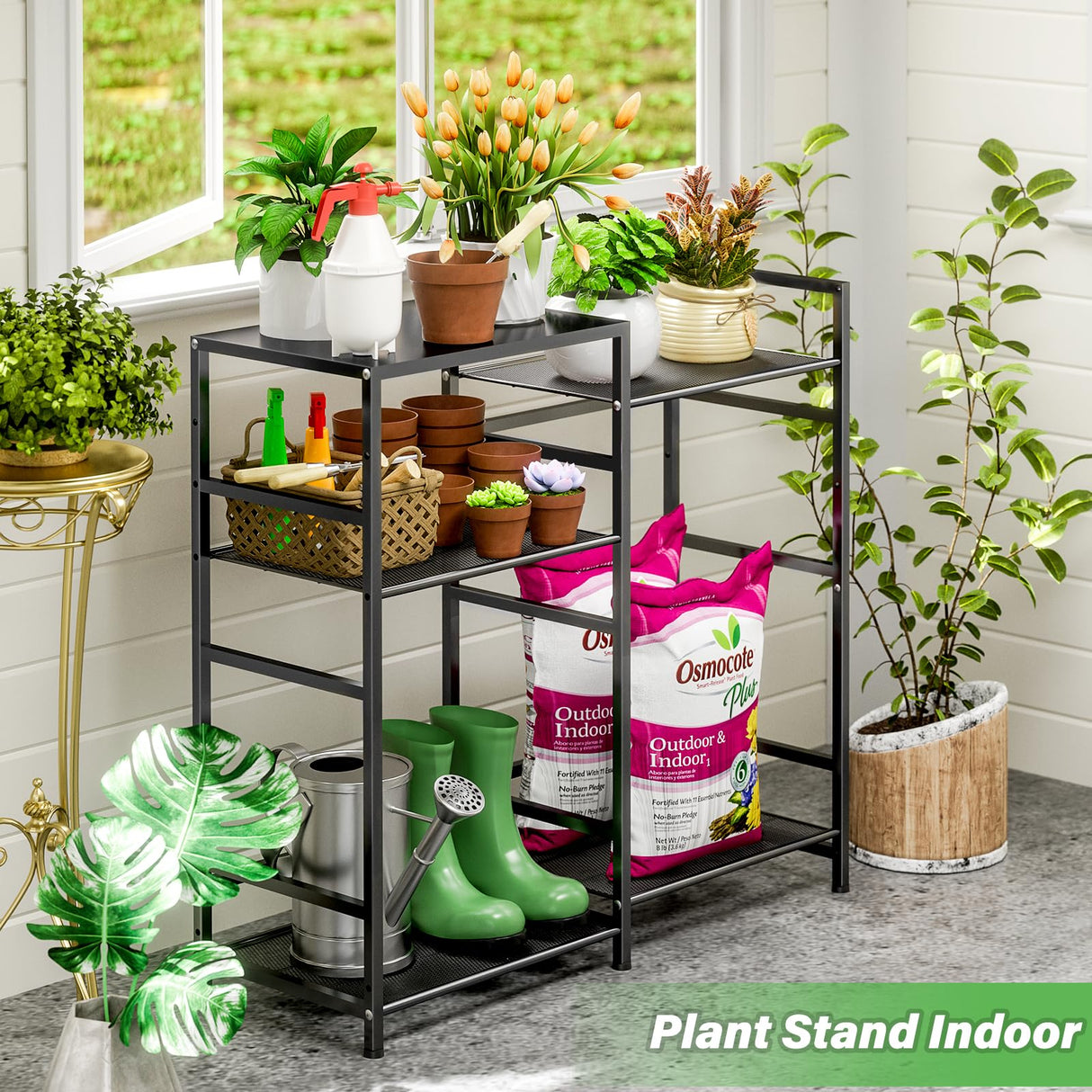 ThreeHio Potting Bench Table, Outdoor Plant Stand Table with Storage, Garden Tools Organizer Shelf Work Bench Station for Backyard, Patio, Balcony, Greenhouse ThreeHio