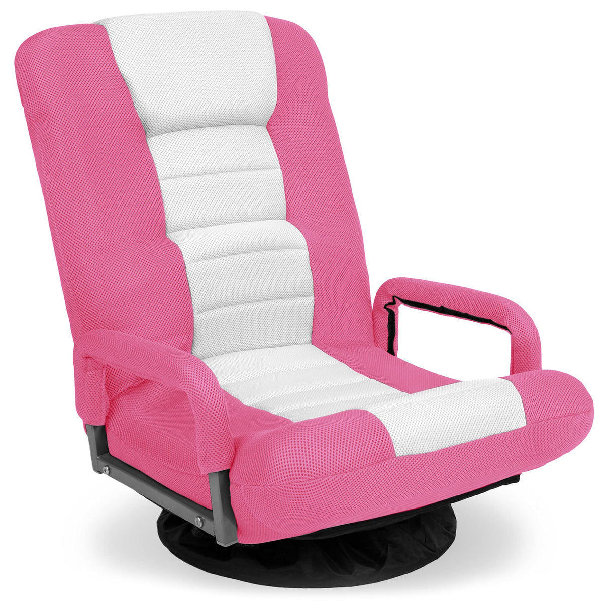 Best Choice Products Swivel Gaming Chair 360 Degree Multipurpose Floor Chair Rocker for TV, Reading, Playing Video Games w/Lumbar Support, Armrest Handles, Adjustable Foldable Backrest - Pink/White Best Choice Products