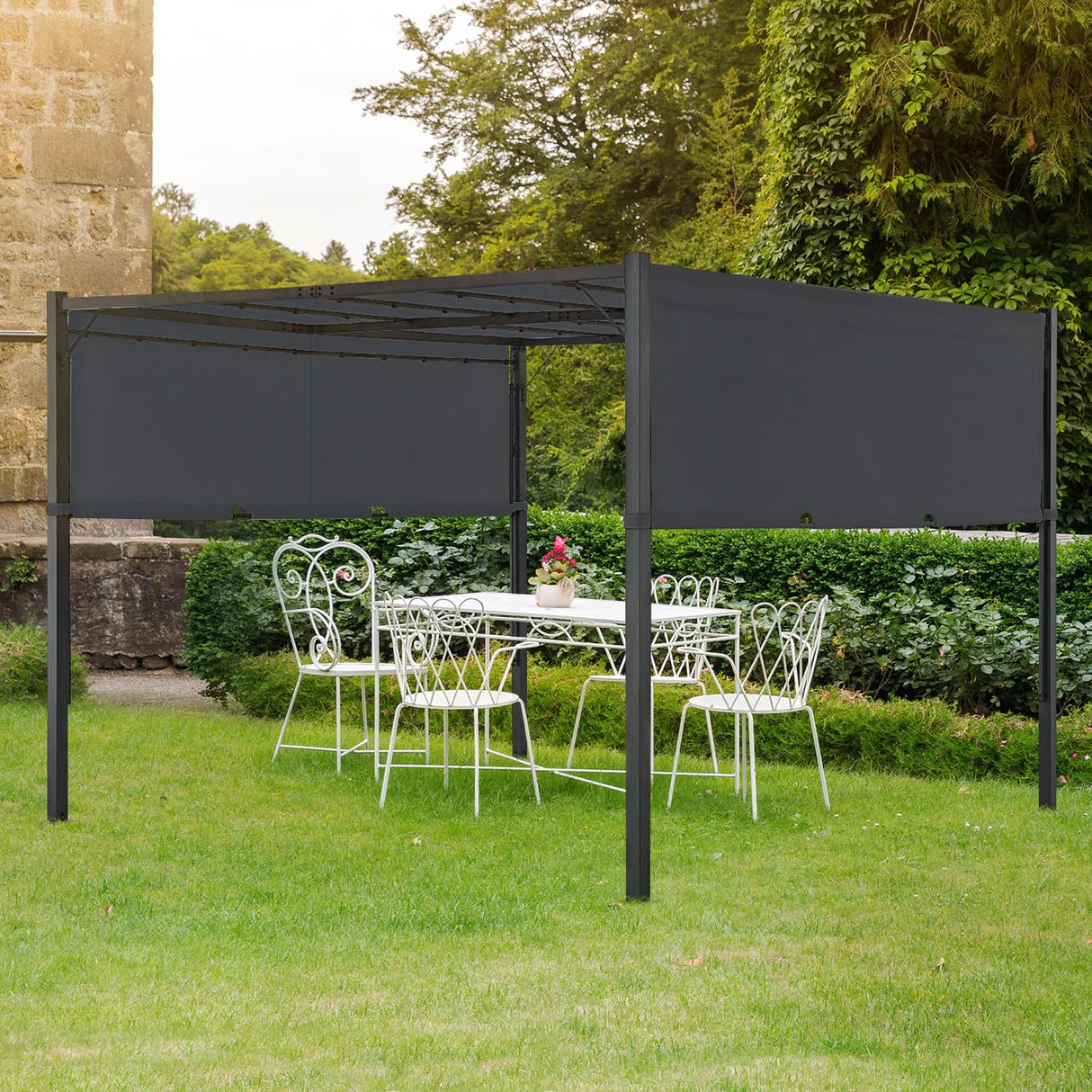 Pergola, 10×10 Outdoor Pergola w/Heavy Duty Aluminum Frame and Retractabble Sun Shade Canopy Shelter for Backyard Deck, Grey gaildon