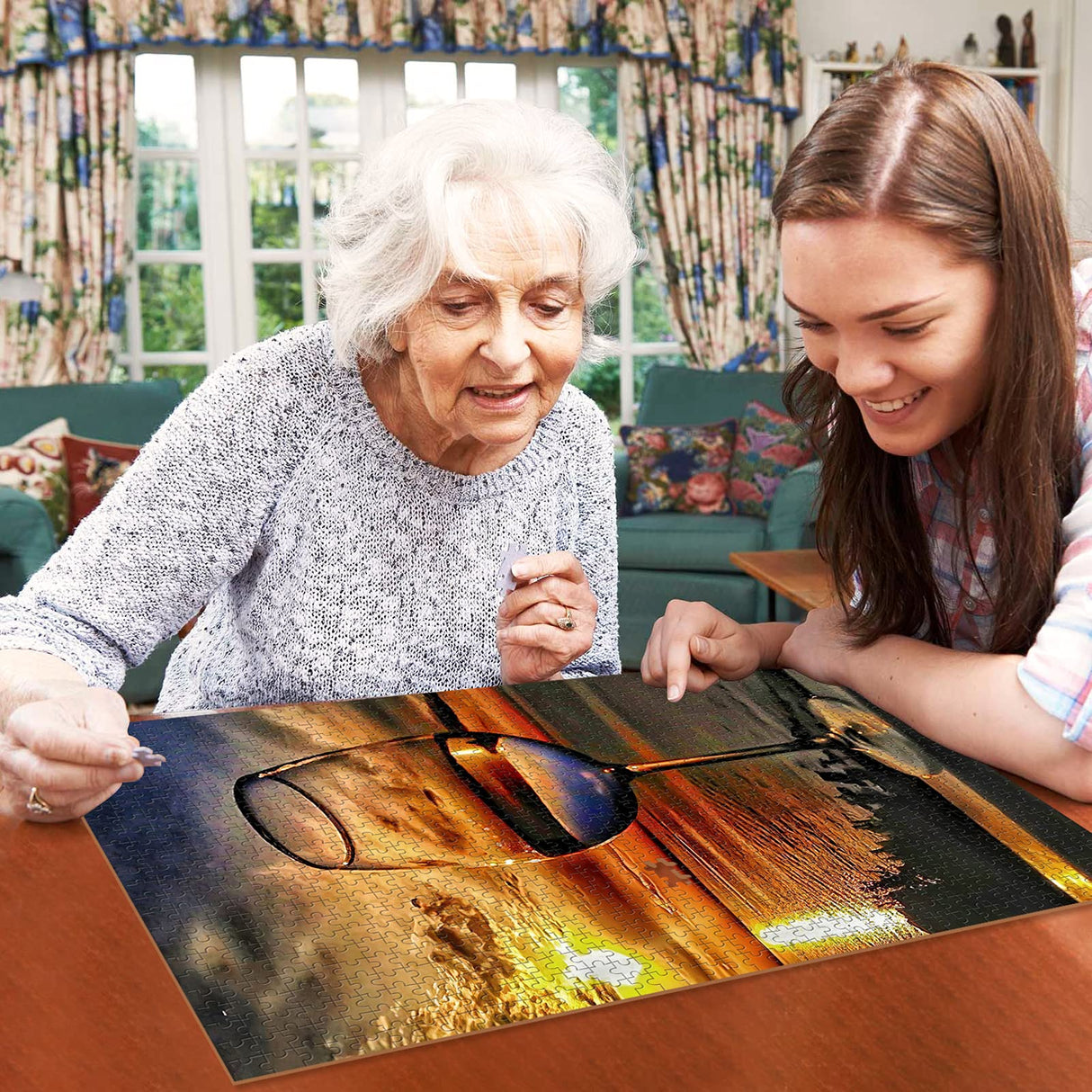 najiaxiaowu Adult Puzzles 500 Pieces DIY Sunset Sea Wine Glass Wooden Puzzles Children and Elderly Puzzles Modern Home Decor Wall Art Unique Gift 52 cm x 38 cm(20.5 x 15 in) najiaxiaowu