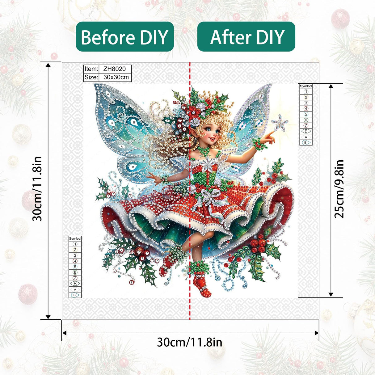 Diamond Art Painting Kit for Adults, 5D Special Shape Diamond Art Kits for Beginners, Crystal Rhinestones Diamond Painting for Home Wall Christmas Decoration Gift 12×12 inch, Christmas Butterfly Fairy AiYuanzsh