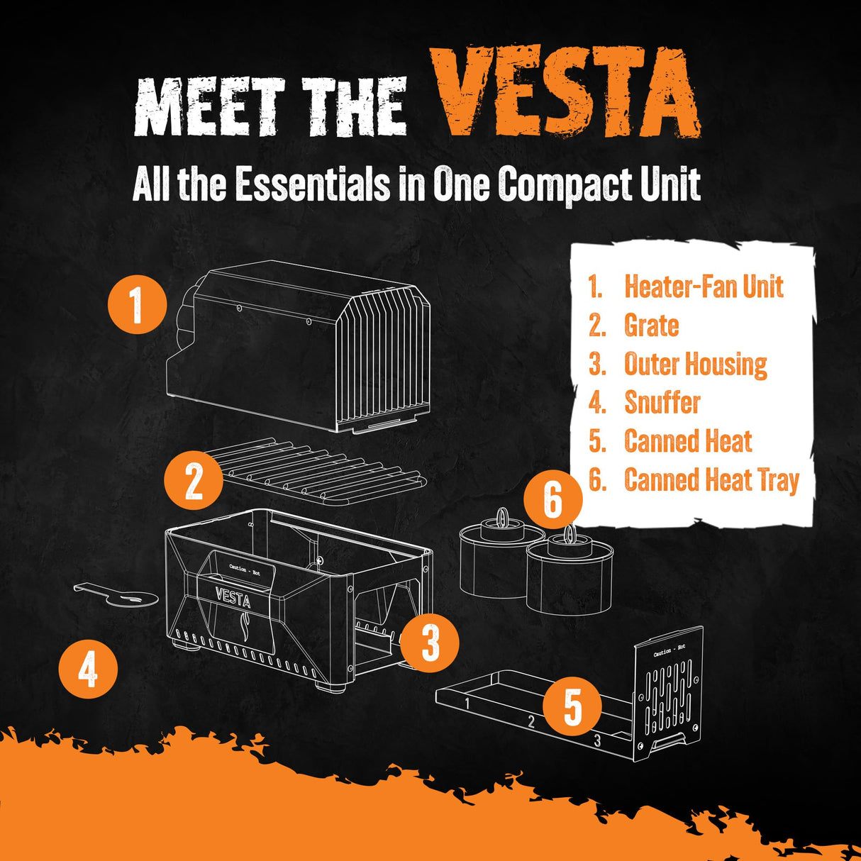 VESTA Self-Powered Camping Indoor/Outdoor Heater & Stove (Compact, Off-Grid, Emergency) Insta-Fire