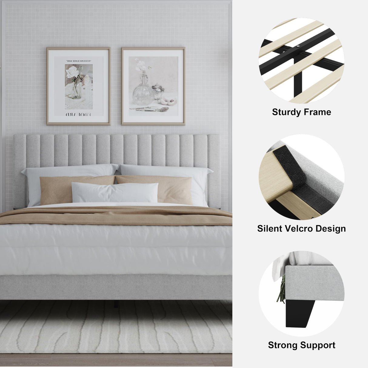 ZZBINUS Twin Size Bed Frame with Adjustable Tufted Headboard – Linen Upholstered Platform Bed, Sturdy Frame & Slats, No Box Spring Needed, Noise-Free, Easy Assembly (Gray, Twin) ZZBINUS