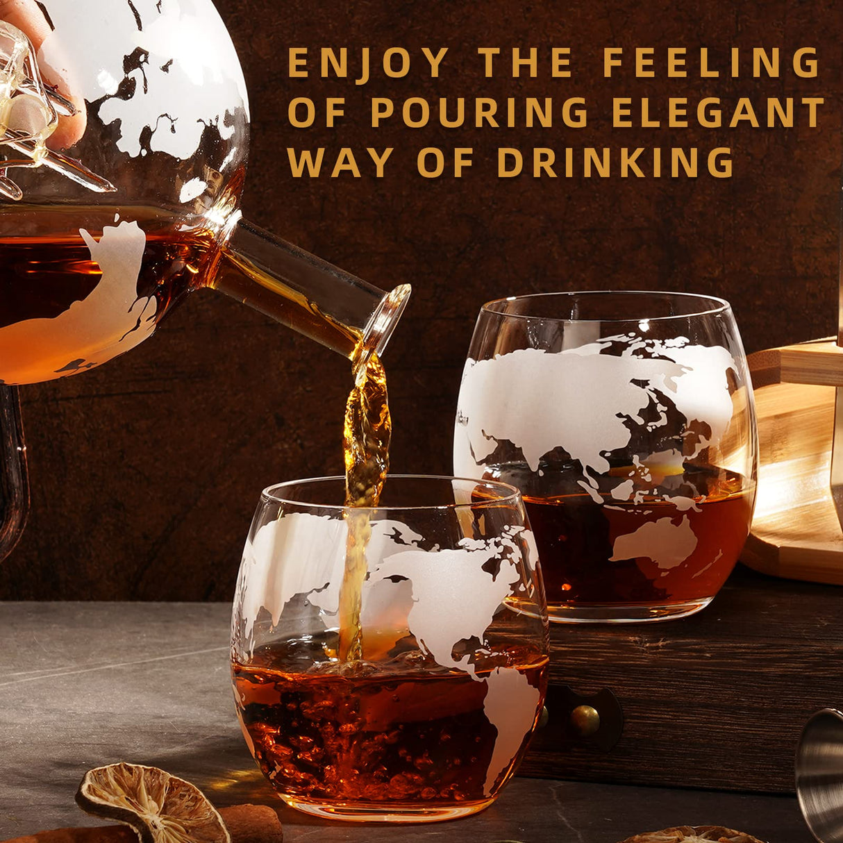 Gifts for Men Dad Husband, Whiskey Decanter Set with 4 Etched Globe Glasses, Unique Anniversary Birthday House Warming Gift for Brother Boyfriend, Cool Bourbon Presents Oaksea