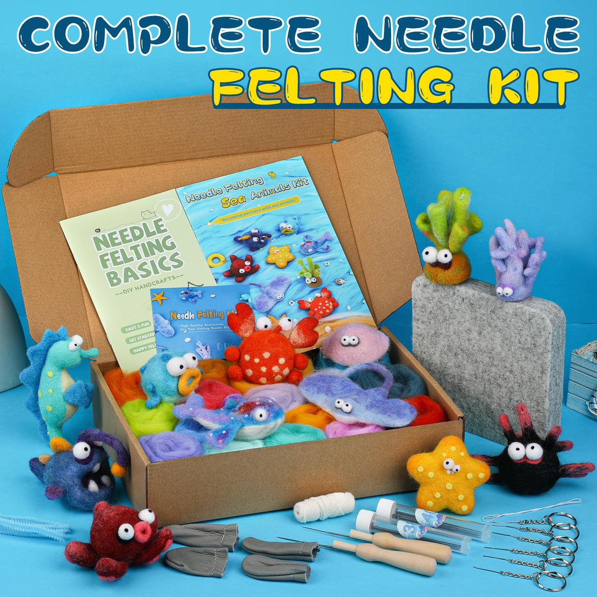 Fedmut Needle Felting Kits for Beginners Adult 12 Sea Animal Supplies with Wool Roving, Felt Art Kit, Wool Felting Kit for DIY Craft Home Decoration Party Supplies for Starters Fedmut