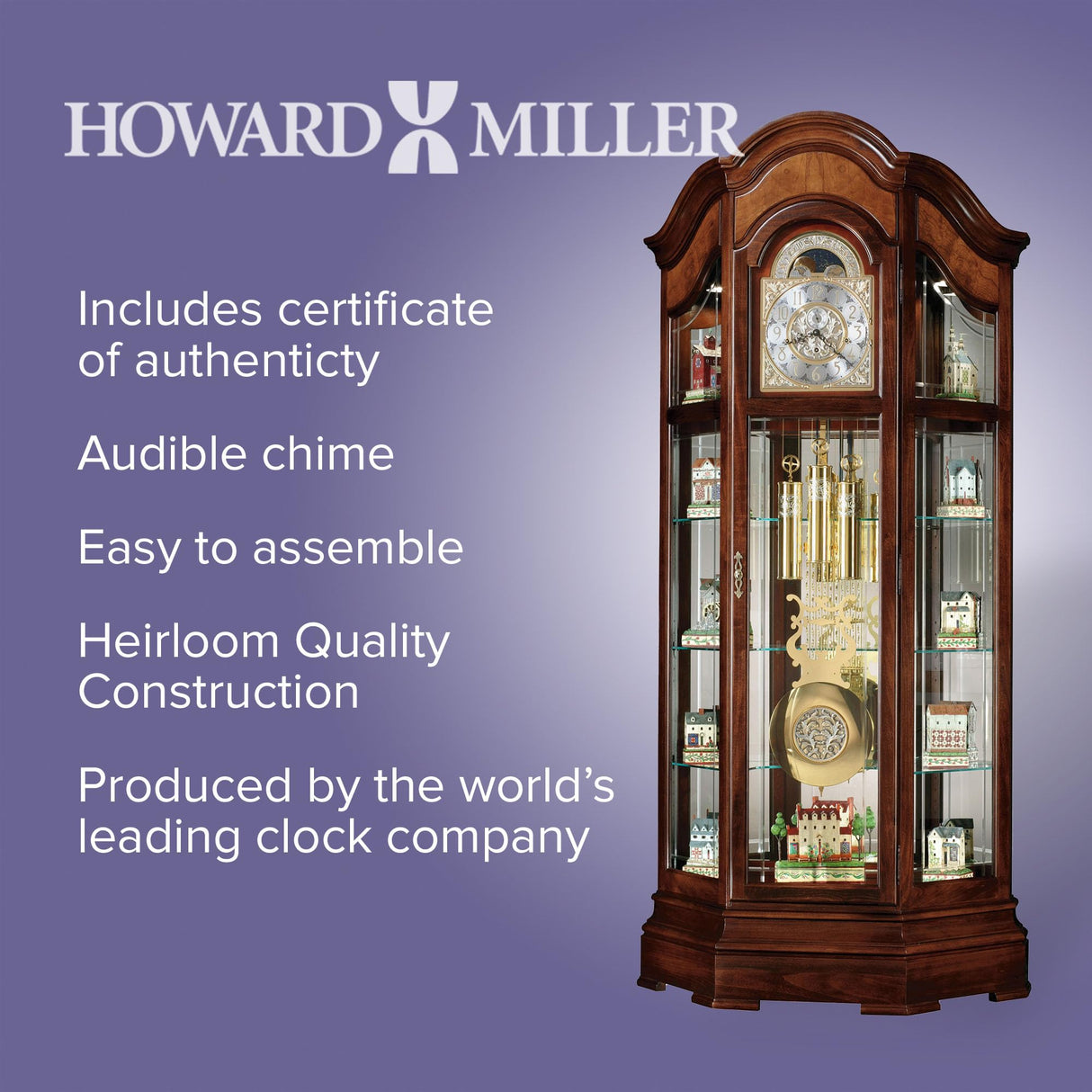 Howard Miller Majestic II Floor Clock, Wood Curio Cabinet, Triple Chimes & Pendulum Volume Control Storage Cabinets, Led Illuminated Shelves Best for Home Decor, Office & Farmhouse Howard Miller