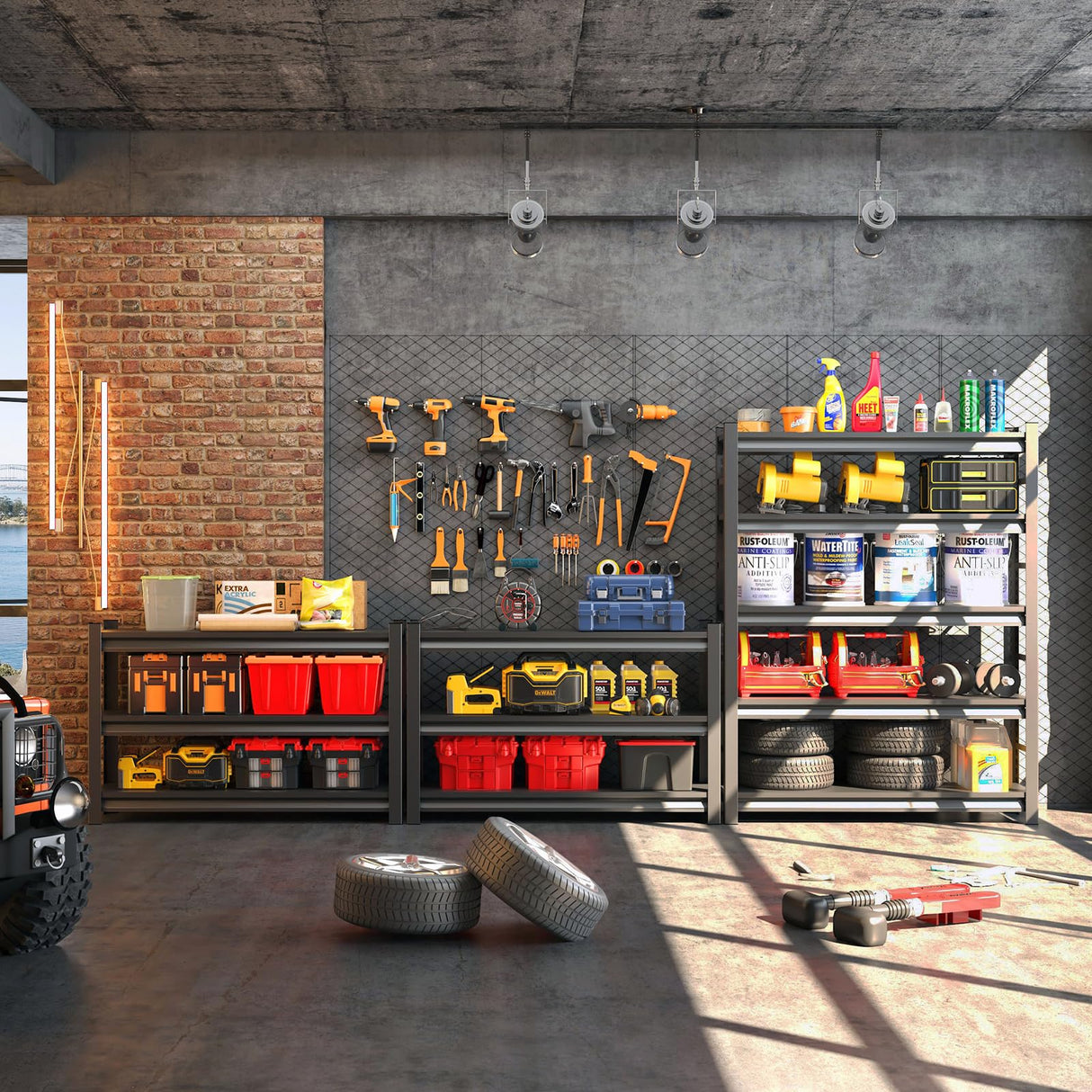 KILISTEELS 71" H x 45" W Metal Garage Shelving Unit 5 Tier Metal Storage Shelves Adjustable Shelving Unit Garage Shelves for Kitchen Warehouse Pantry Basement, 71" H x 45" W x 18" D, Black KILISTEELS