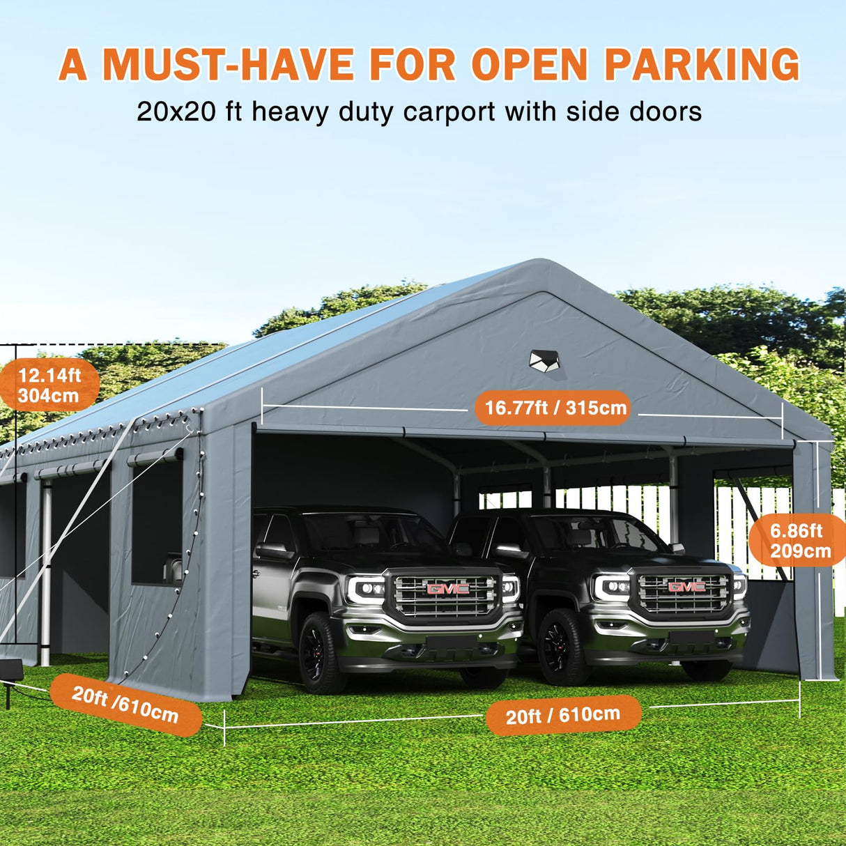 Carports 20X20 Heavy Duty,2 Car Carport with Side Doors,Extra Large Outdoor Carport Canopy,Portable Car Port Garage All Weather Sannwsg