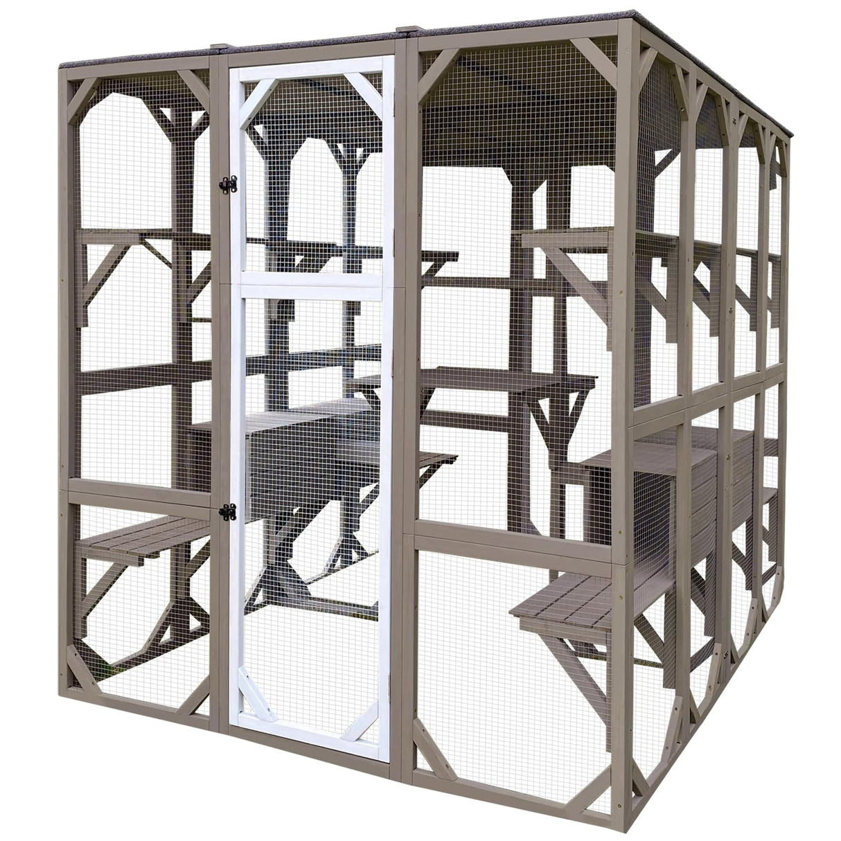 PetsCosset 71" Catio Outdoor Cat Enclosure, Extral Large Wooden Outdoor Cat House Enclosure Kitty, Outdoor Catio House Weatherproof Walk-In Catio with Large Enter Door, Platforms-Combinable-73"W 71"H PetsCosset