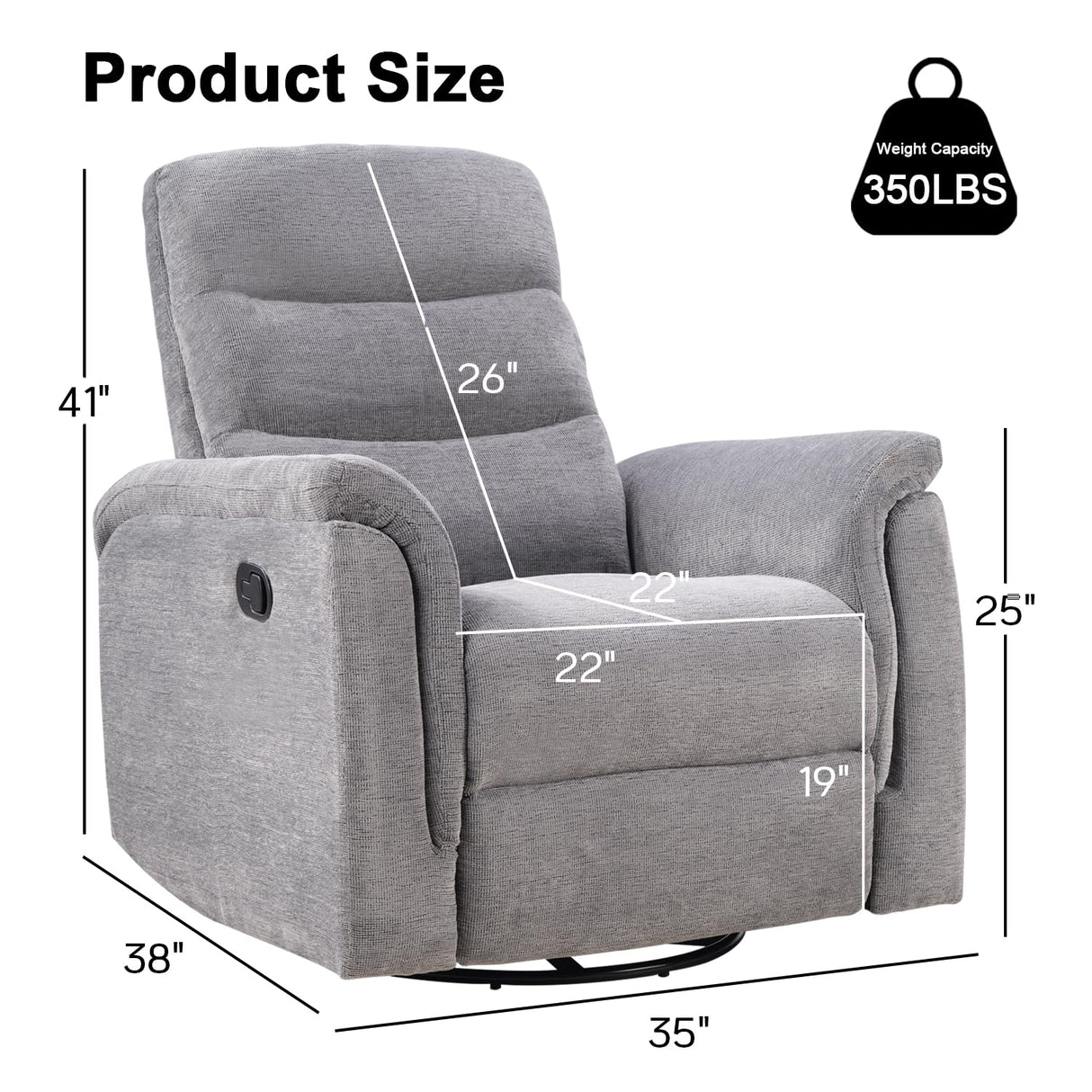 INZOY Swivel Rocker Recliner, Nursery Glider Chair, Manual Chairs Swivel Glider Recliners with Soft Backrest, Fabric Manual Reclining Sofa for Living Room Bedroom Apartment, Grey INZOY