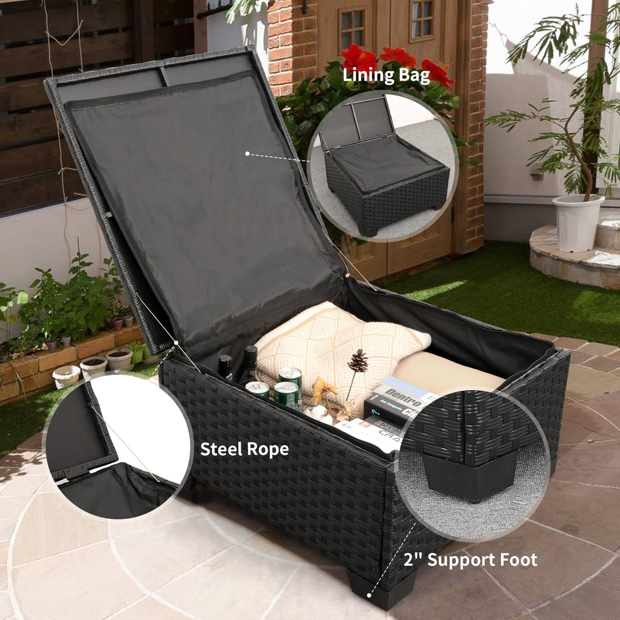 Outdoor Furniture Set 3 Pieces Wicker Patio Furniture Outdoor Sectional Patio Couch Outdoor Coffee Table with Storage All-weather Non-slip Cushions Waterproof Covers, Khaki Rattaner