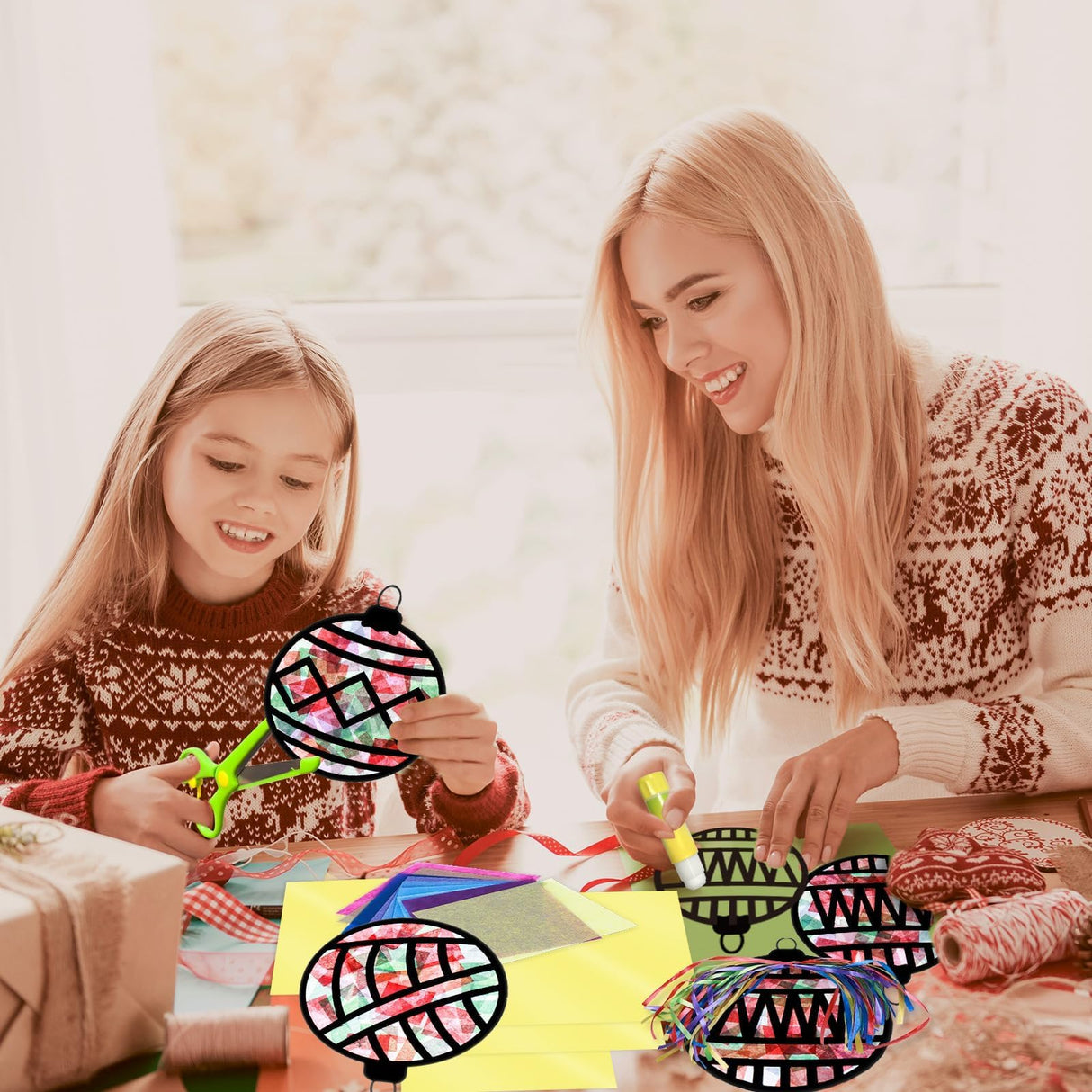 EggSun 36 Sets Christmas Balls Suncatchers Craft Kit for Kids Ornaments Stained Glass Christmas Window Arts and Crafts Kit for Classroom Holiday Projects Home Party Favors Decorations Ages 4 8 12 EggSun