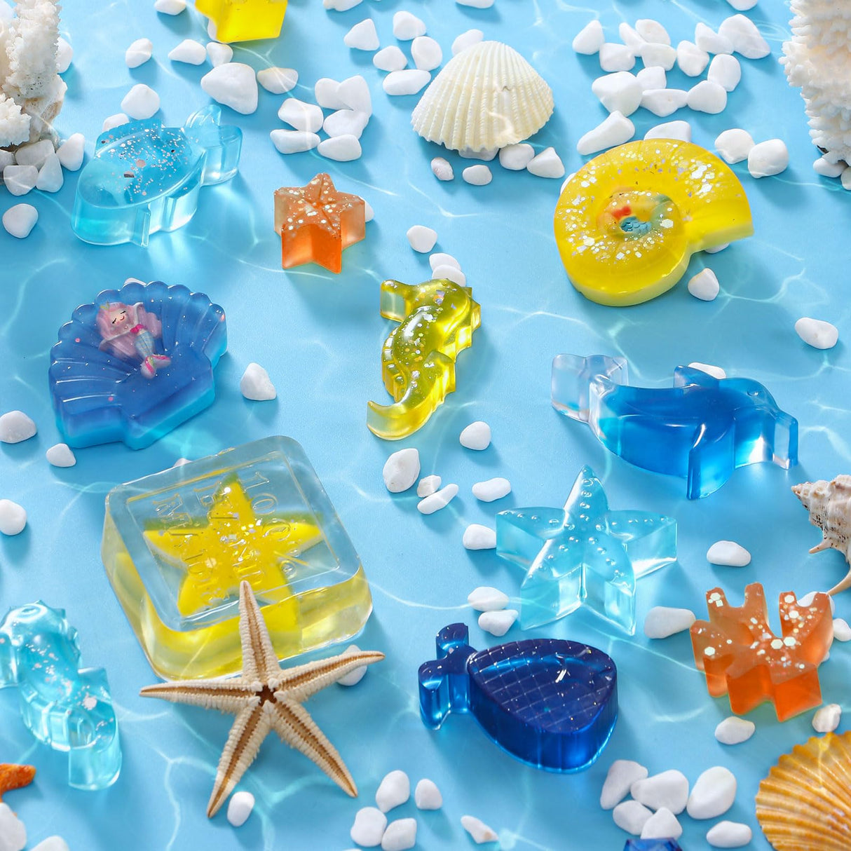 Golray Mermaid Soap Making Craft Kit Kids Toy, 18 Model, 6 Ink, 2 Essential Oil Supply, Art and Craft for Kid Girl Age 8-12 Year Old Ocean Animal Toy Birthday Gift, DIY Science Kits (Create 16+pcs) Golray