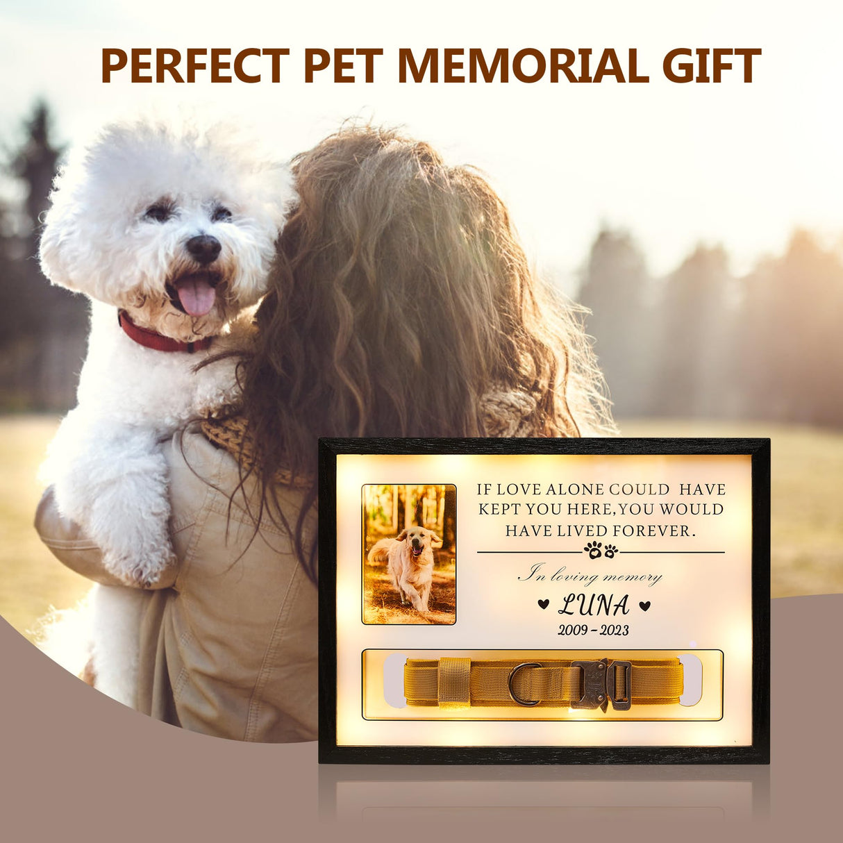 Pet Memorial Picture Frame Dog Collar Shadow Box 14"x11", Sympathy Remembrance Gift Keepsake for Loss of Dog or Cat, for Most Large Size Collars HKBS