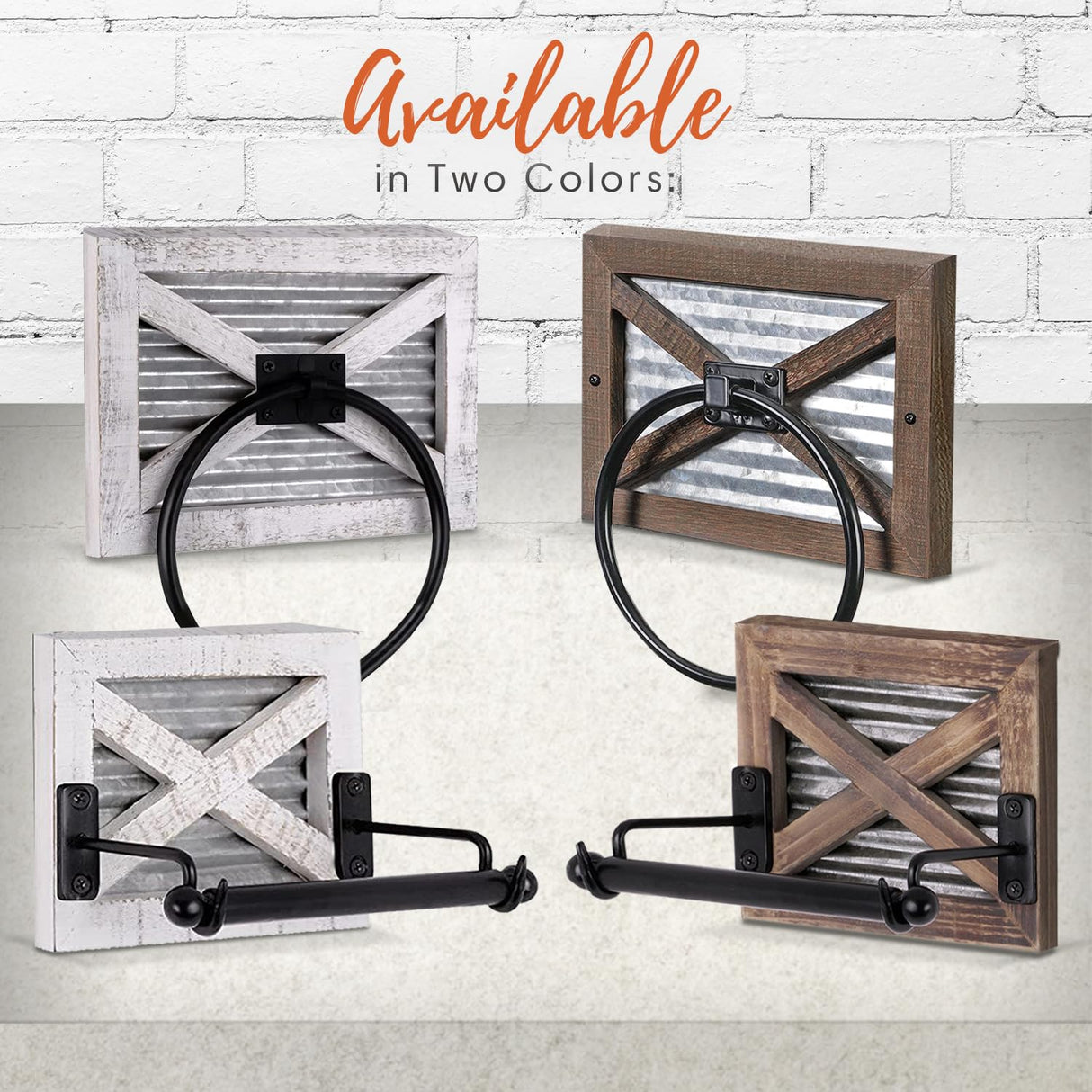 Autumn Alley Farmhouse Toilet Paper Holder and Rustic Towel Holder Set, Wall Mount, Rustic Wall Toilet Paper Holder and Bathroom Hand Towel Holder Decor, Wooden Brown Autumn Alley