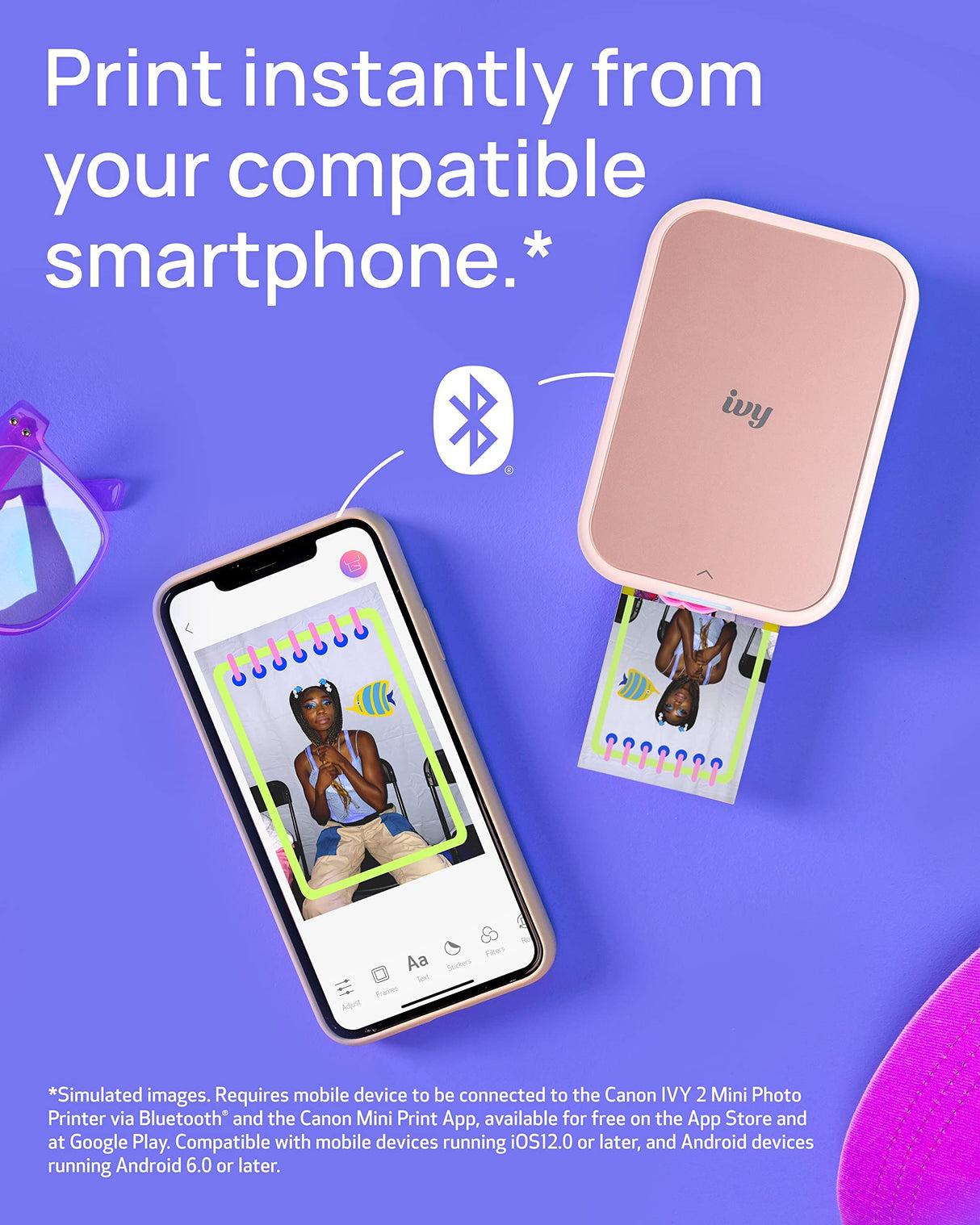 Canon Ivy 2 Mini Photo Printer, Print from Compatible iOS & Android Devices, Sticky-Back Prints, Blush Pink Canon