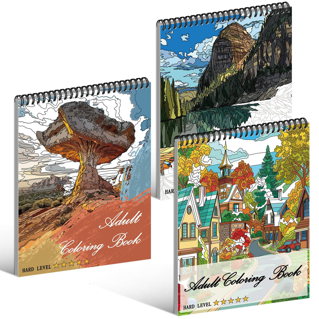 Kalysky Landscapes Adult Coloring Book Set of 3 – Complex Nature Landscapes & Iconic Architecture | Desert, Ocean Forests, Modern Wonders | Coloring Books for Adults Relaxation (8.25” x 11”) Kalysky