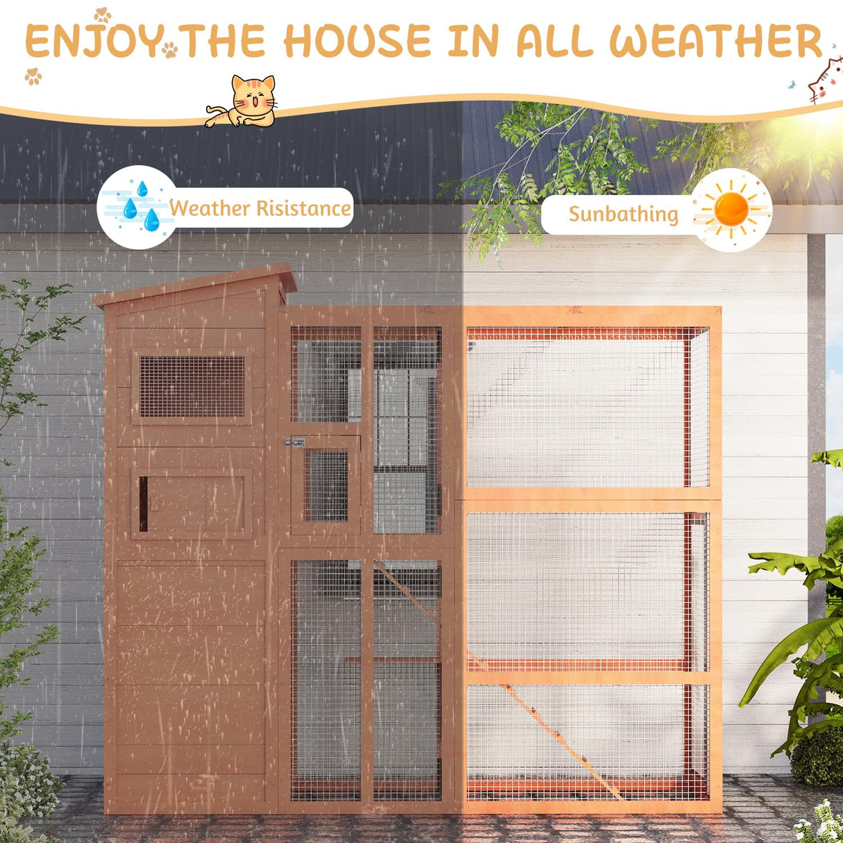 Large Catio Outdoor Cat Enclosure with Weatherproof Roof, 4 Tiers Catios for Cats Patio Outdoor Indoor, Spacious Cat Cage with Resting Rooms, Platforms for Multiple Pet, Kittens & Feral JFHID