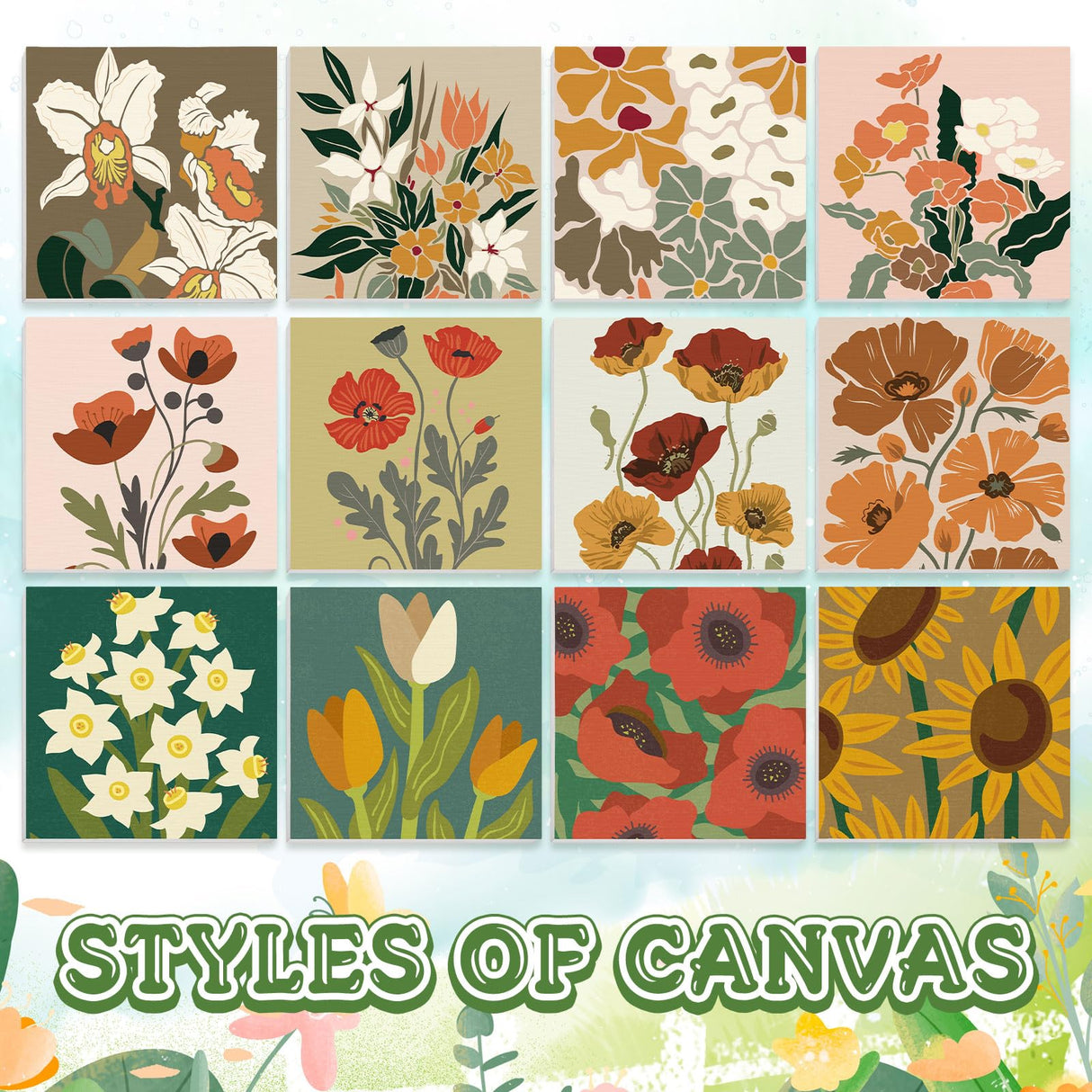 MotiMind 12 Sets Framed Paint by Number Kit for Adults with 12 Wooden Easels, 12 Disposable Apron, 12 Pigment 12 Brush, 12 Palette, DIY Acrylic Paint by Number Kits for Party(Flower) MotiMind