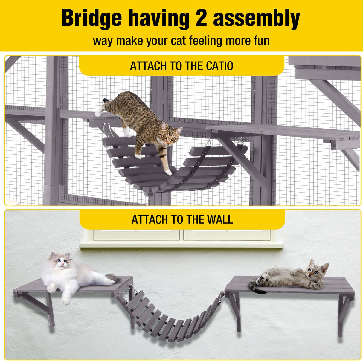 AIVITUVIN Catio Outdoor Cat Enclosure with Scratching Posts Large Wooden Cat House Playground Wall-Mounted Window Box Weatherproof Roof Aivituvin