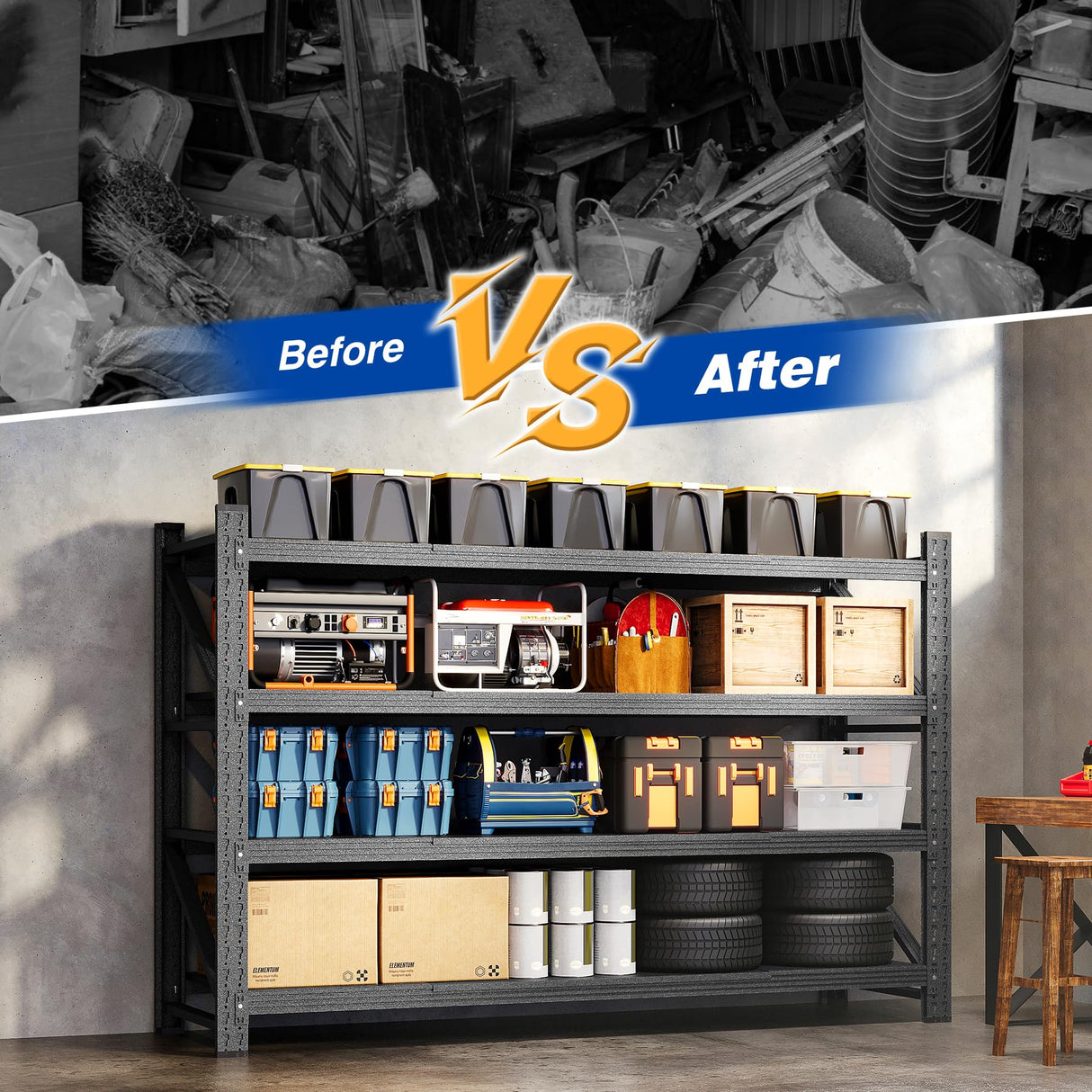 BYNSOE 71" W Storage Shelves 5000lbs Garage Metal Shelving Heavy Duty Garage Shelves Adjustable Storage Shelves for Industrial, Factory,71" W X 24" D X 69" H BYNSOE