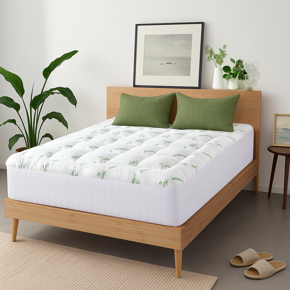 Ultra Soft Full Size Mattress Topper - Viscose Made from Bamboo Pillow Top Mattress Pad for Back Pain Relief - Naturally Cooling for Hot Sleepers, Green Niagara Sleep Solution