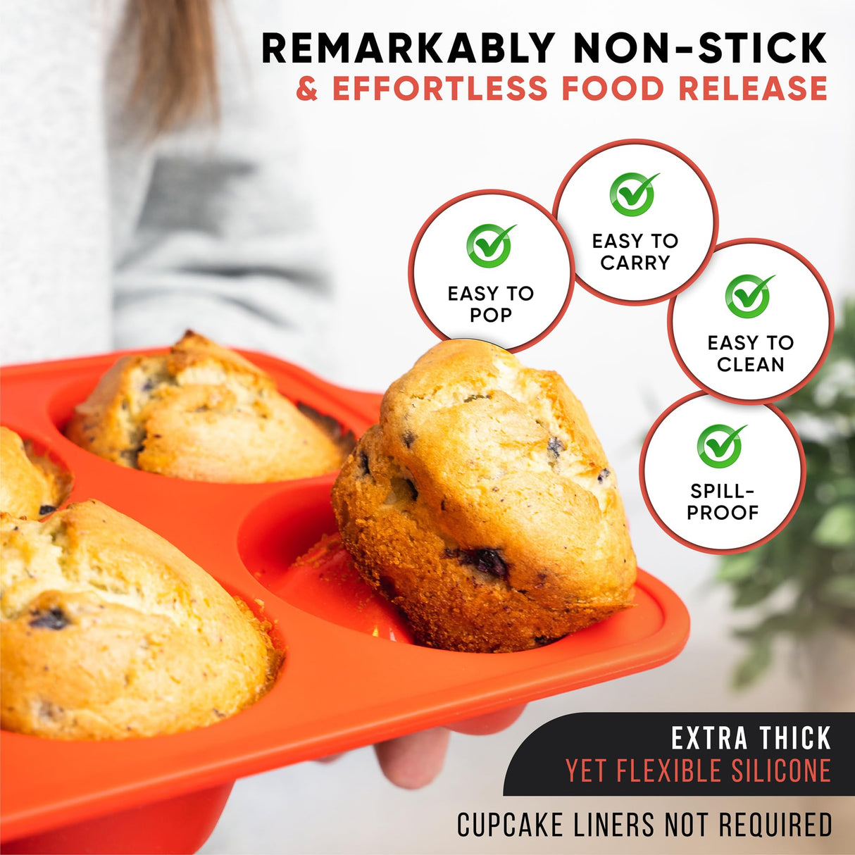 BAKE BOSS Silicone Muffin Pan with Handles, 6 Cup Regular Size Cupcake Pan, Perfect Silicone Muffin cups for Baking Keto Paleo Vegan Muffin Recipes, Nonstick Cupcake Maker Silicone Molds BAKE BOSS