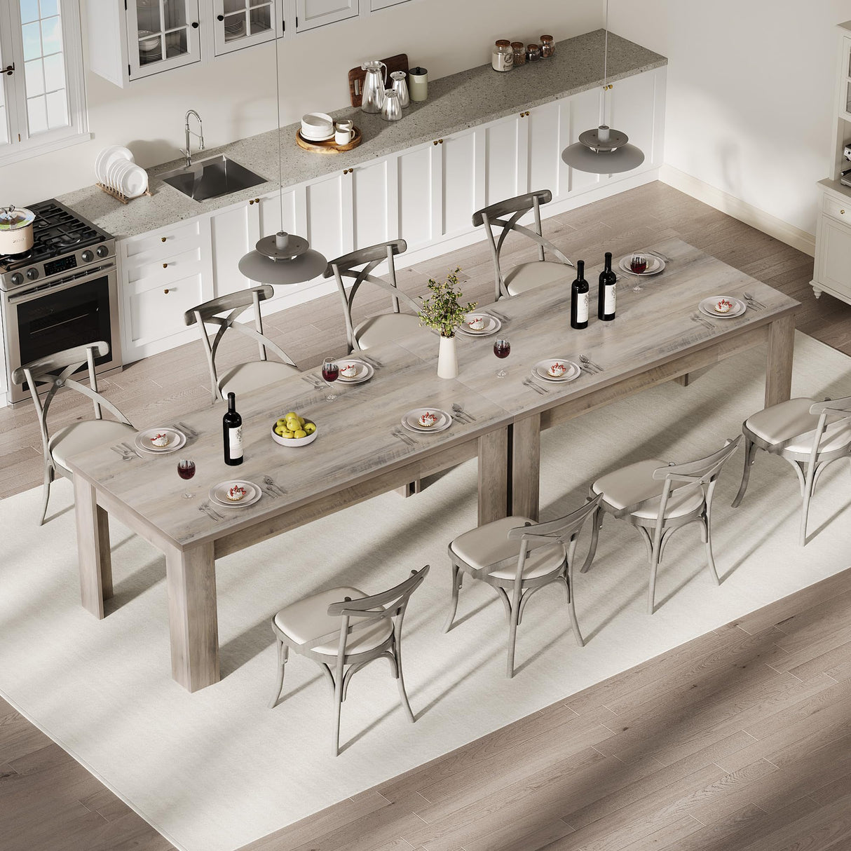 Garvee Wood Farmhouse Dining Table for 4-6, Heavy Duty Large Kitchen Table, 63 Inches Long Rectangular Dining Room Tables with Strong Legs, 1.18" Thickness Tabletop, for Big Family, Rustic Gray Garvee